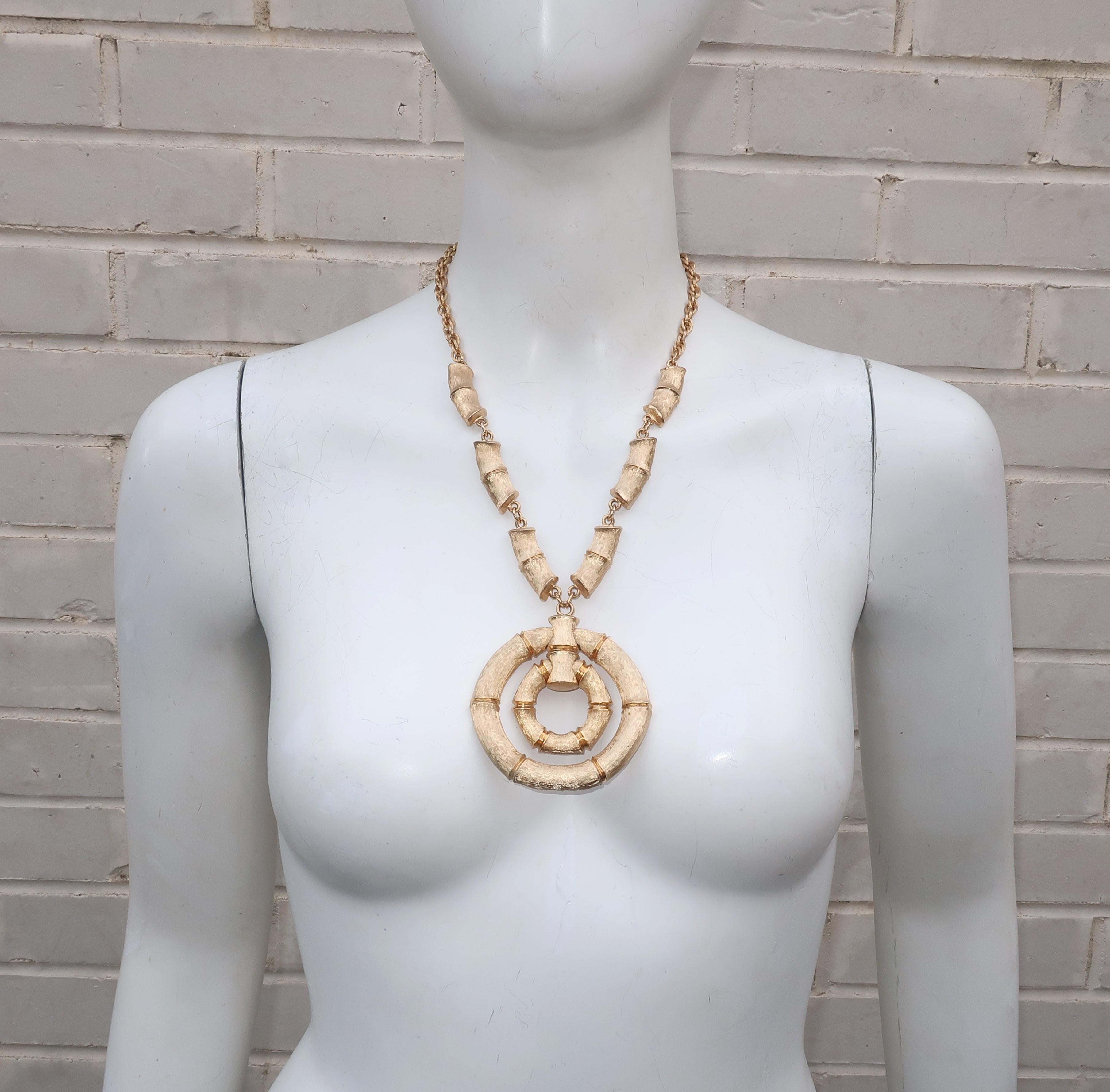 Women's 1970's Napier Gold Tone Bamboo Necklace & Earrings Set