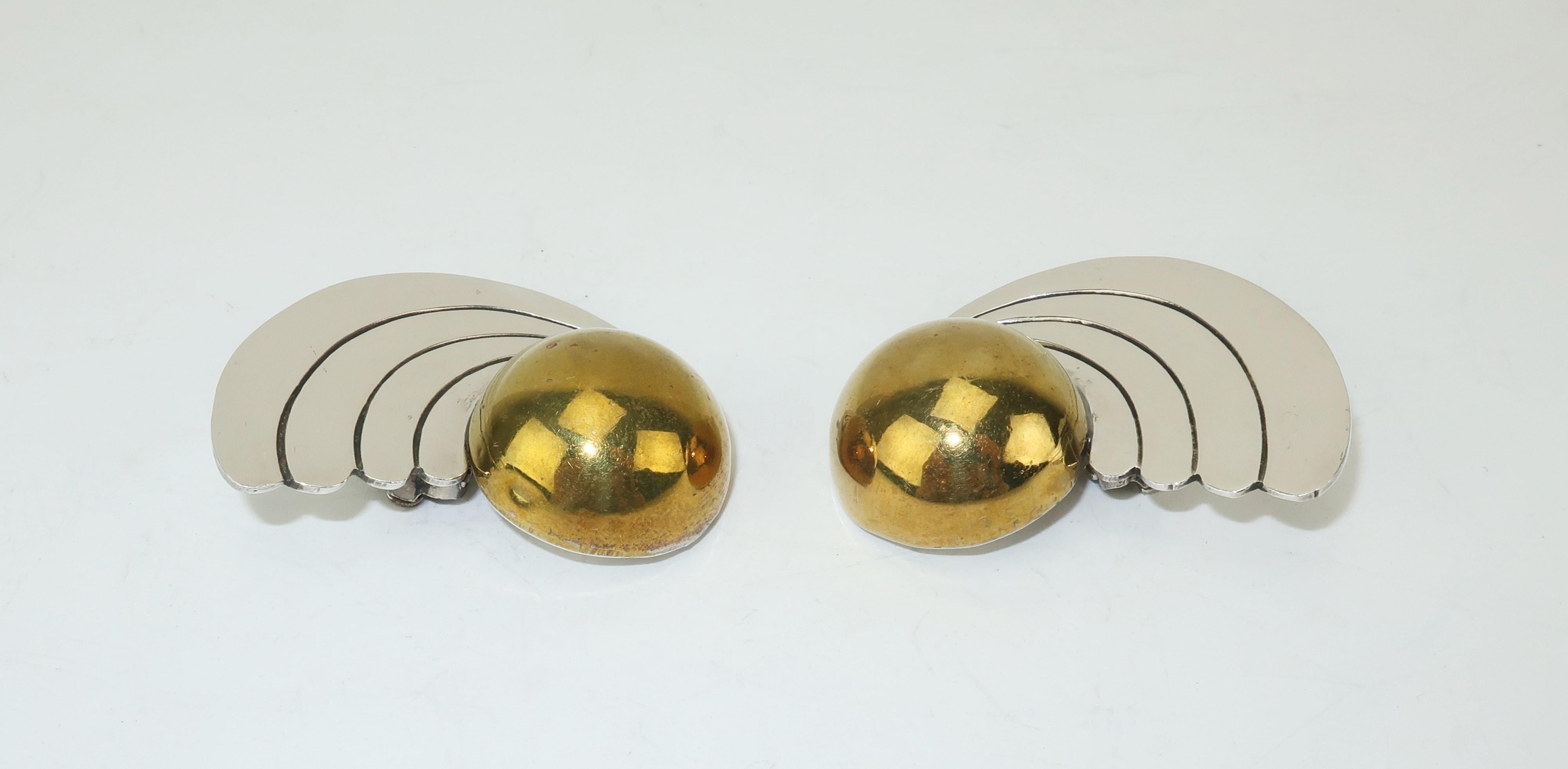 Women's C.1980 Taxco Mexican Artisan Sterling Silver & Brass Earrings