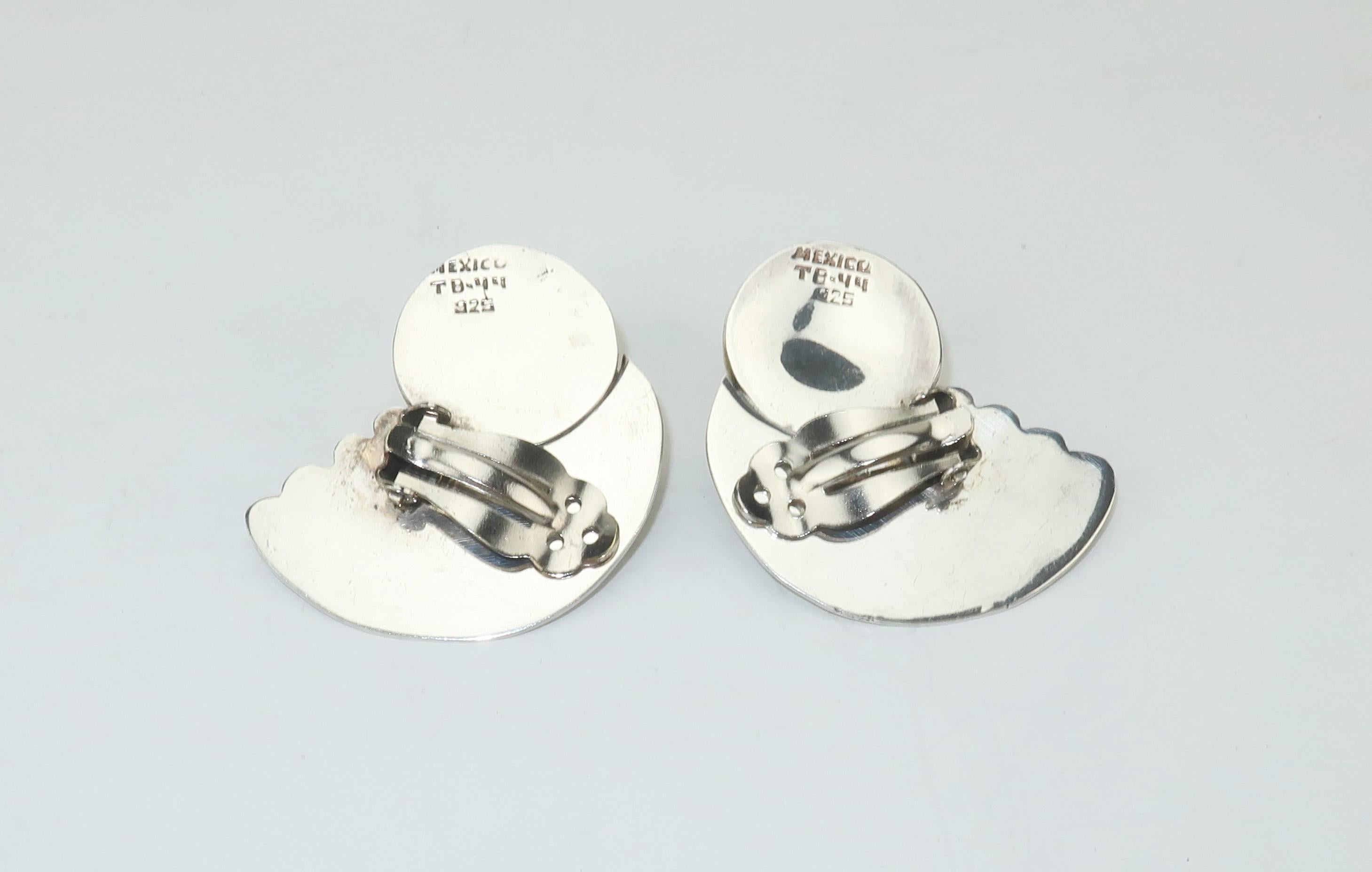 C.1980 Taxco Mexican Artisan Sterling Silver & Brass Earrings 1