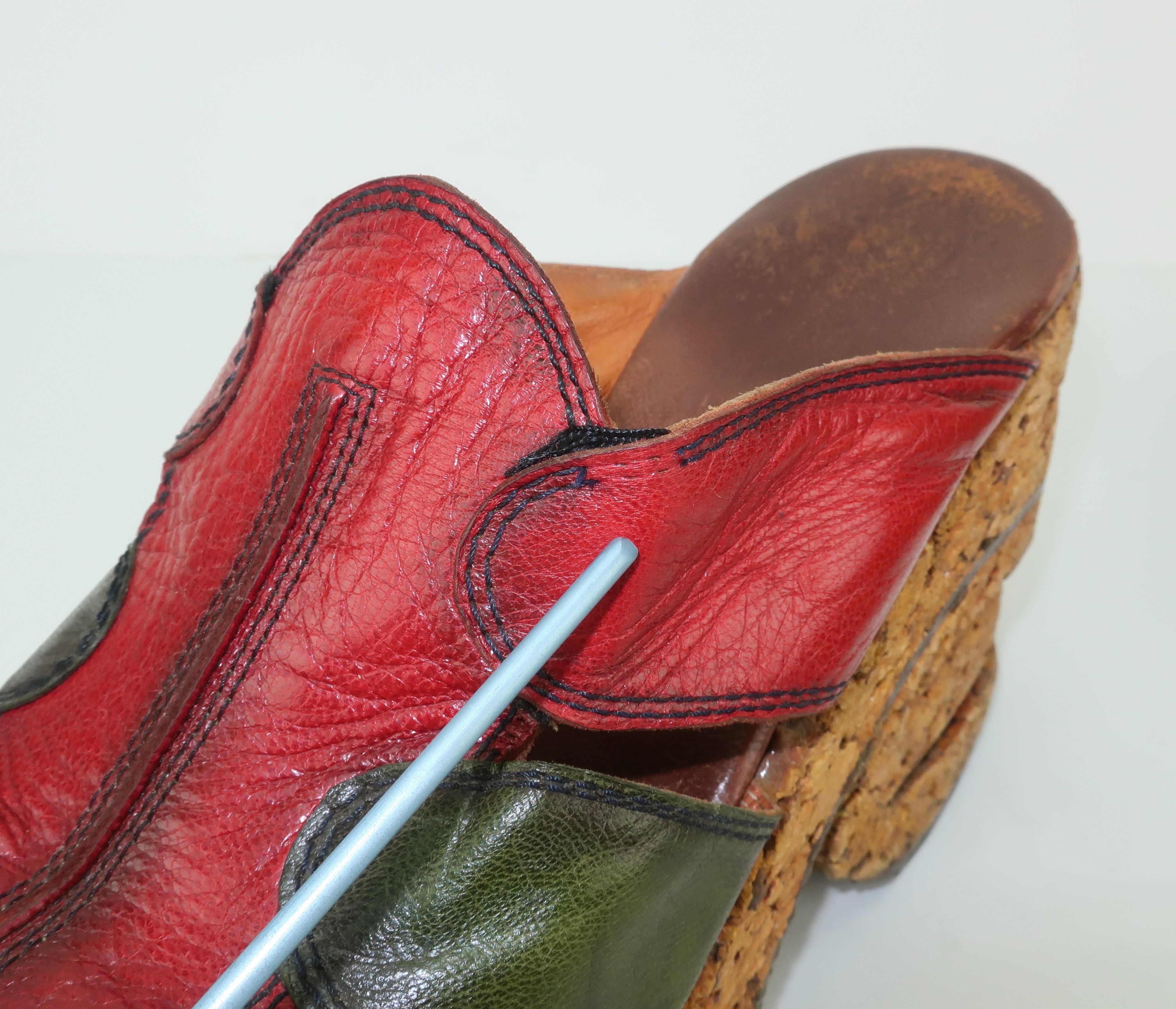 1970's Patchwork Leather Cork Platform Shoes 4