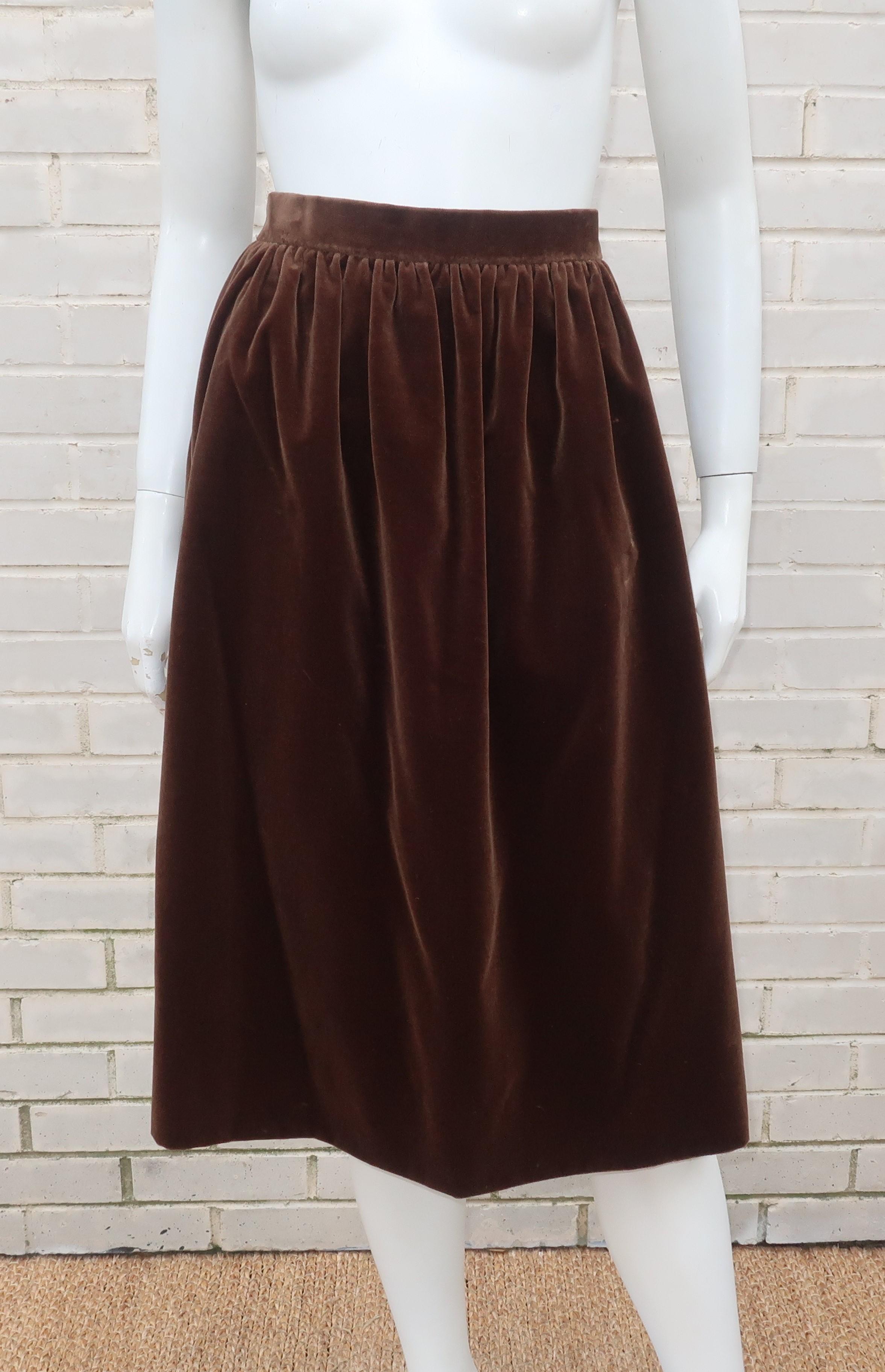 1970's Jean Louis Scherrer Brown Velvet Skirt Suit With Tapestry Style Jacket 6