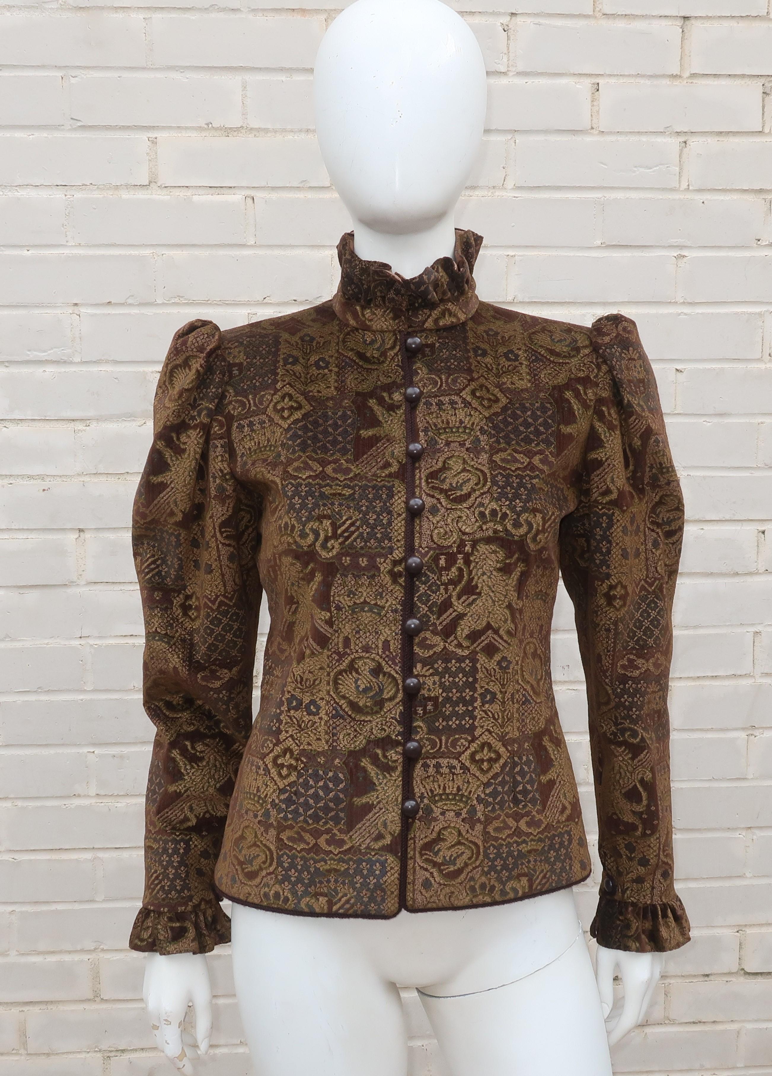 1970's Jean Louis Scherrer Brown Velvet Skirt Suit With Tapestry Style Jacket 5