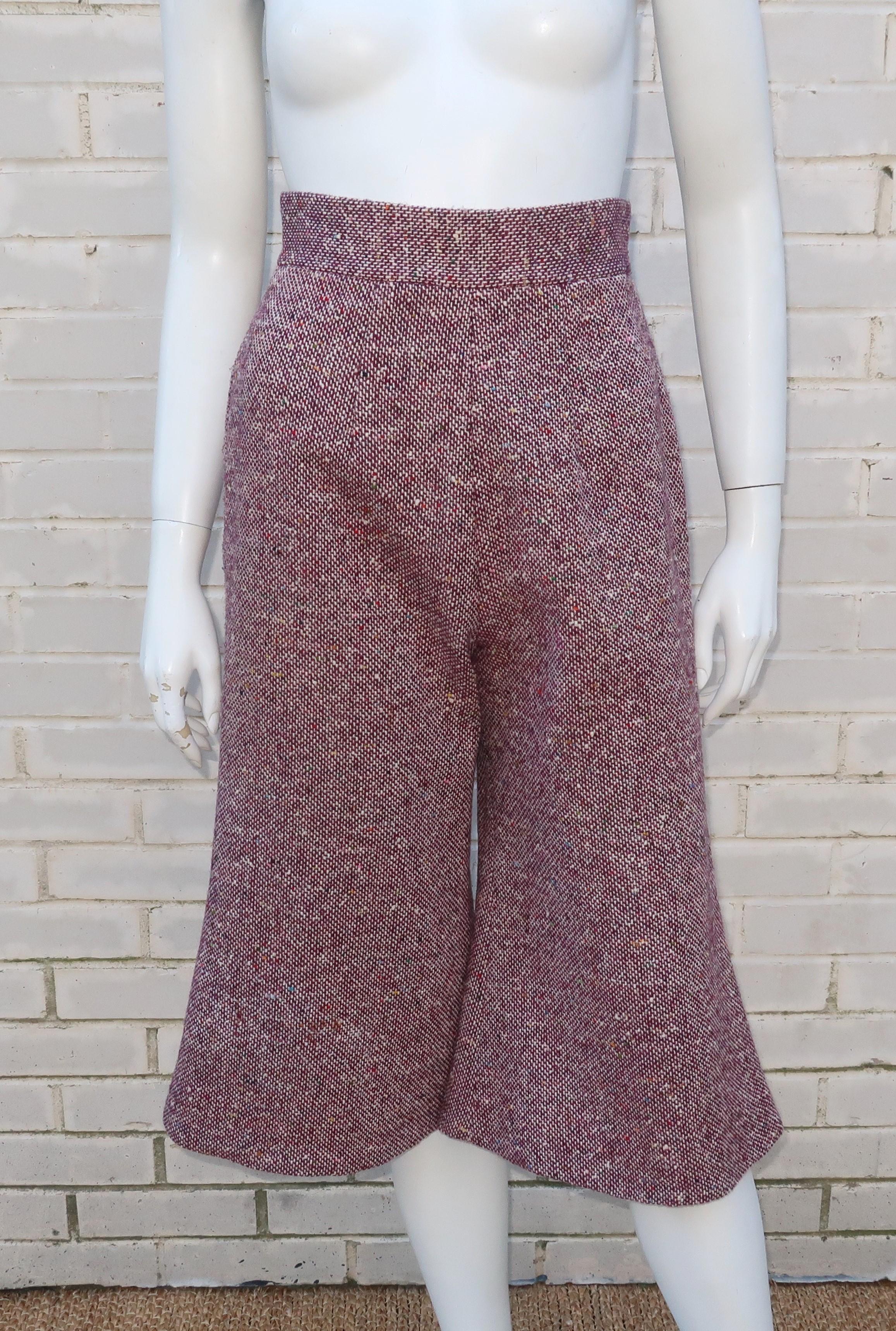 Mod C.1970 Young Victorian Ruby Red Velvet & Wool Tweed Jacket Pant Suit 6