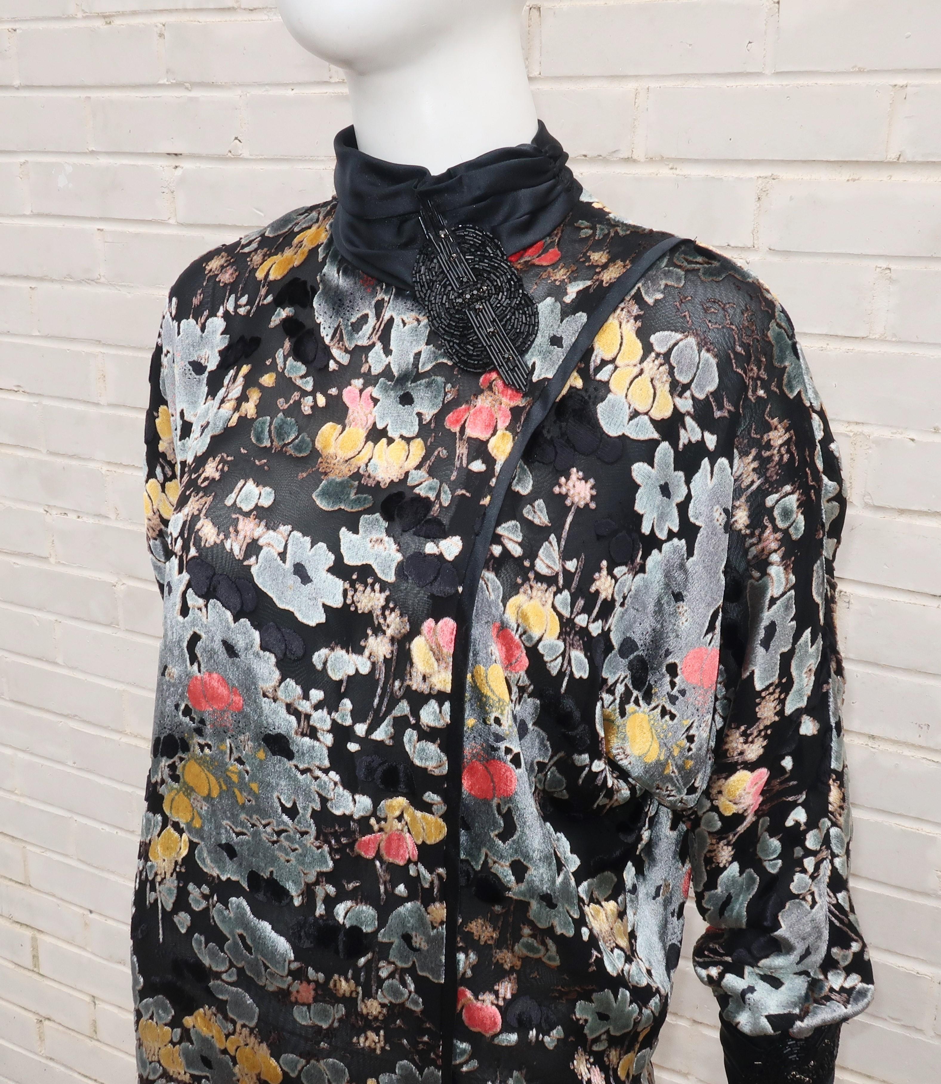 C.1980 Judy Hornby Couture Silk Cut Velvet Flapper Style Dress 2