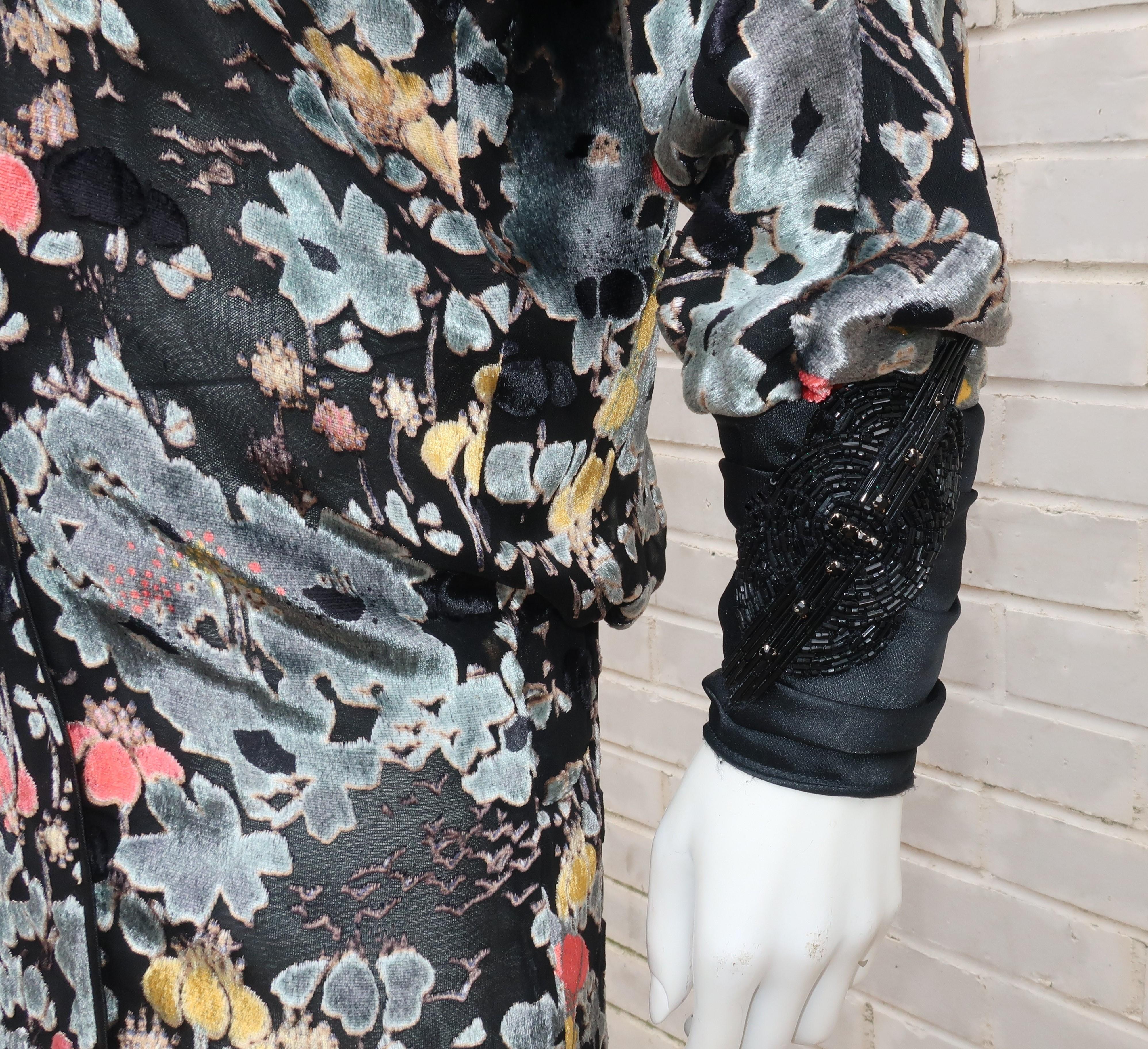C.1980 Judy Hornby Couture Silk Cut Velvet Flapper Style Dress 4