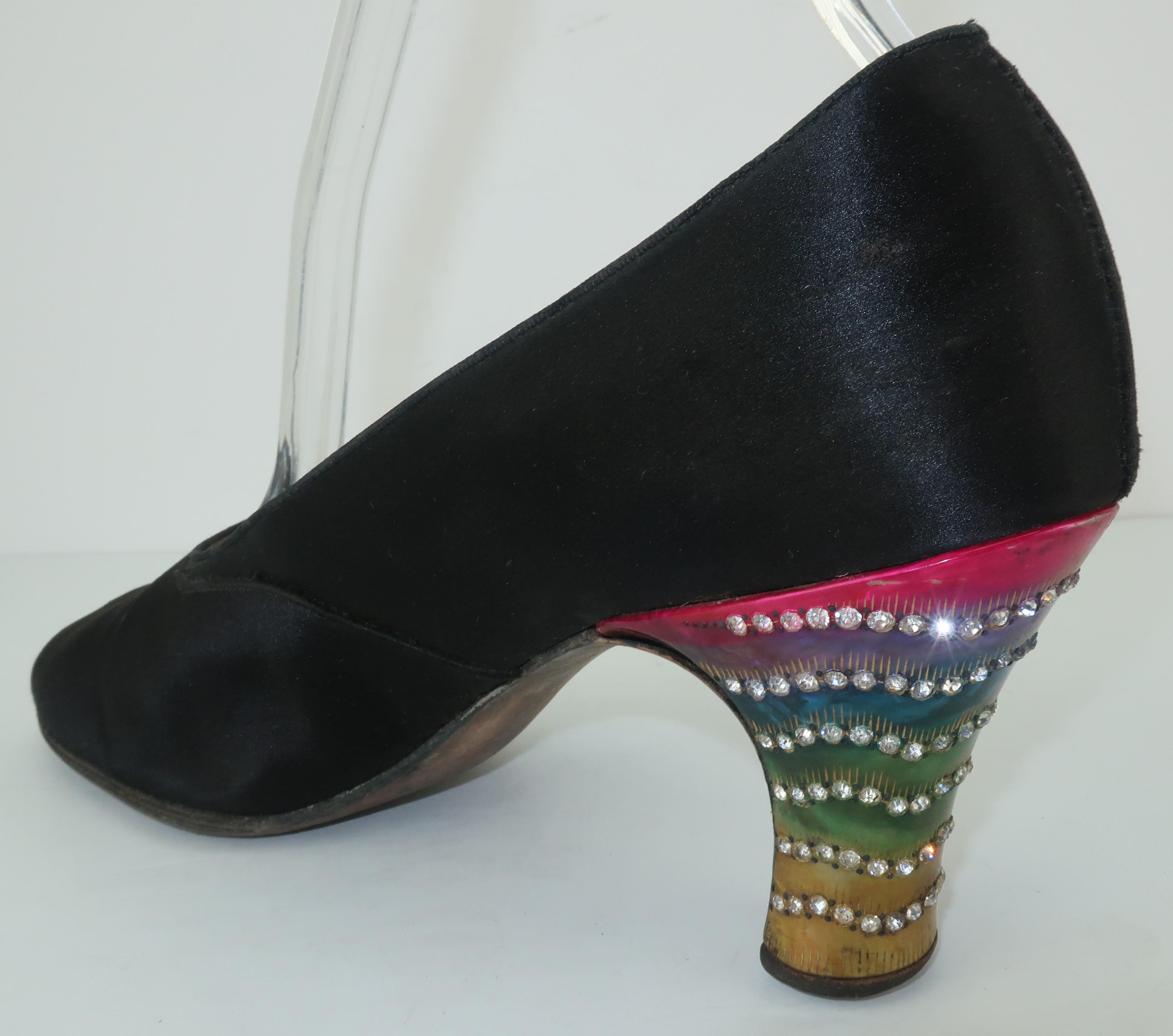 Women's 1920's Art Deco Celluloid & Rhinestone Heels Flapper Evening Shoes