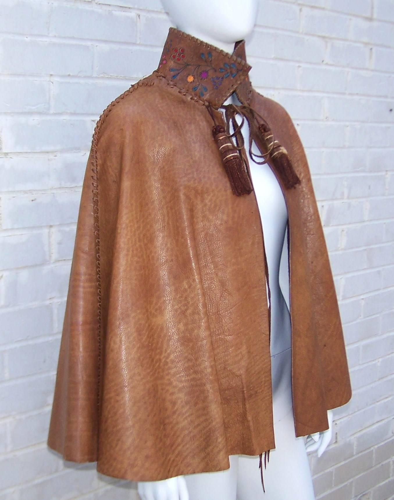 brown leather cape