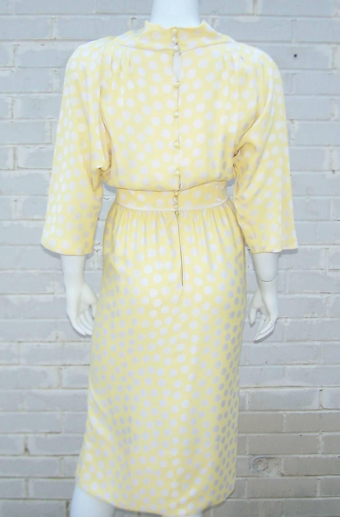 Women's 1980s Pauline Trigere Buttery Silk Polka Dot Dress