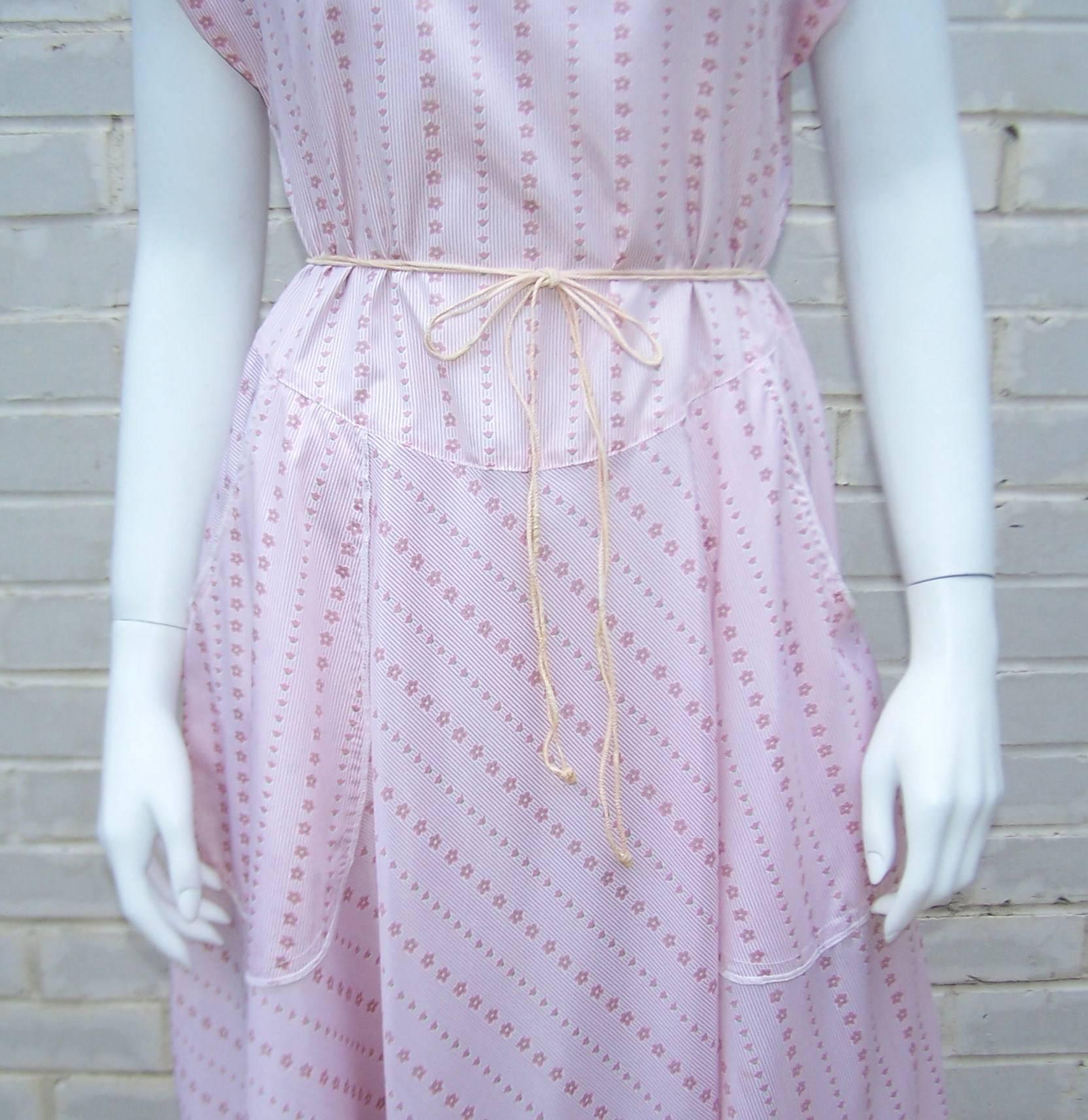 1970s The Beene Bag Summery Pink Floral Dress 1