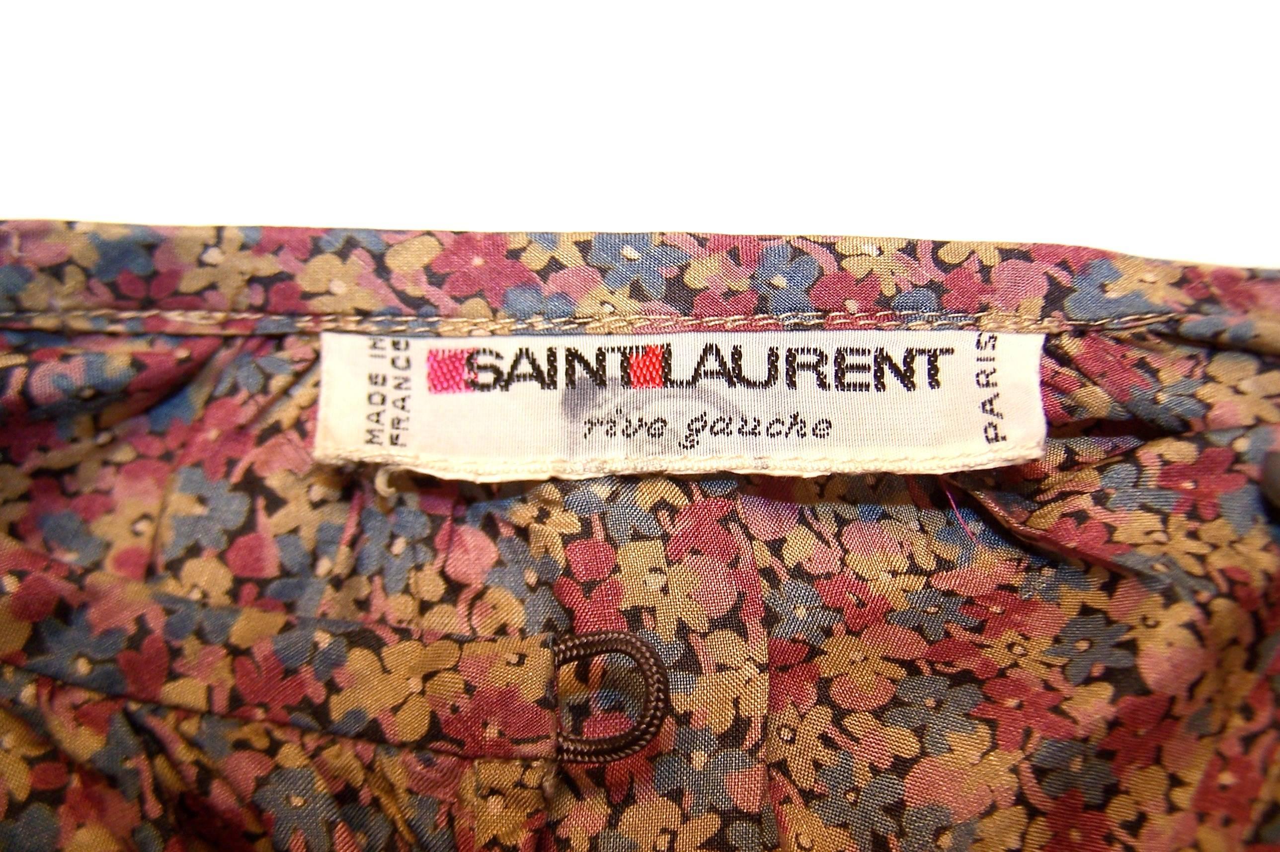 c.1970 Yves Saint Laurent Rive Gauche Dark Floral Peasant Blouse 3