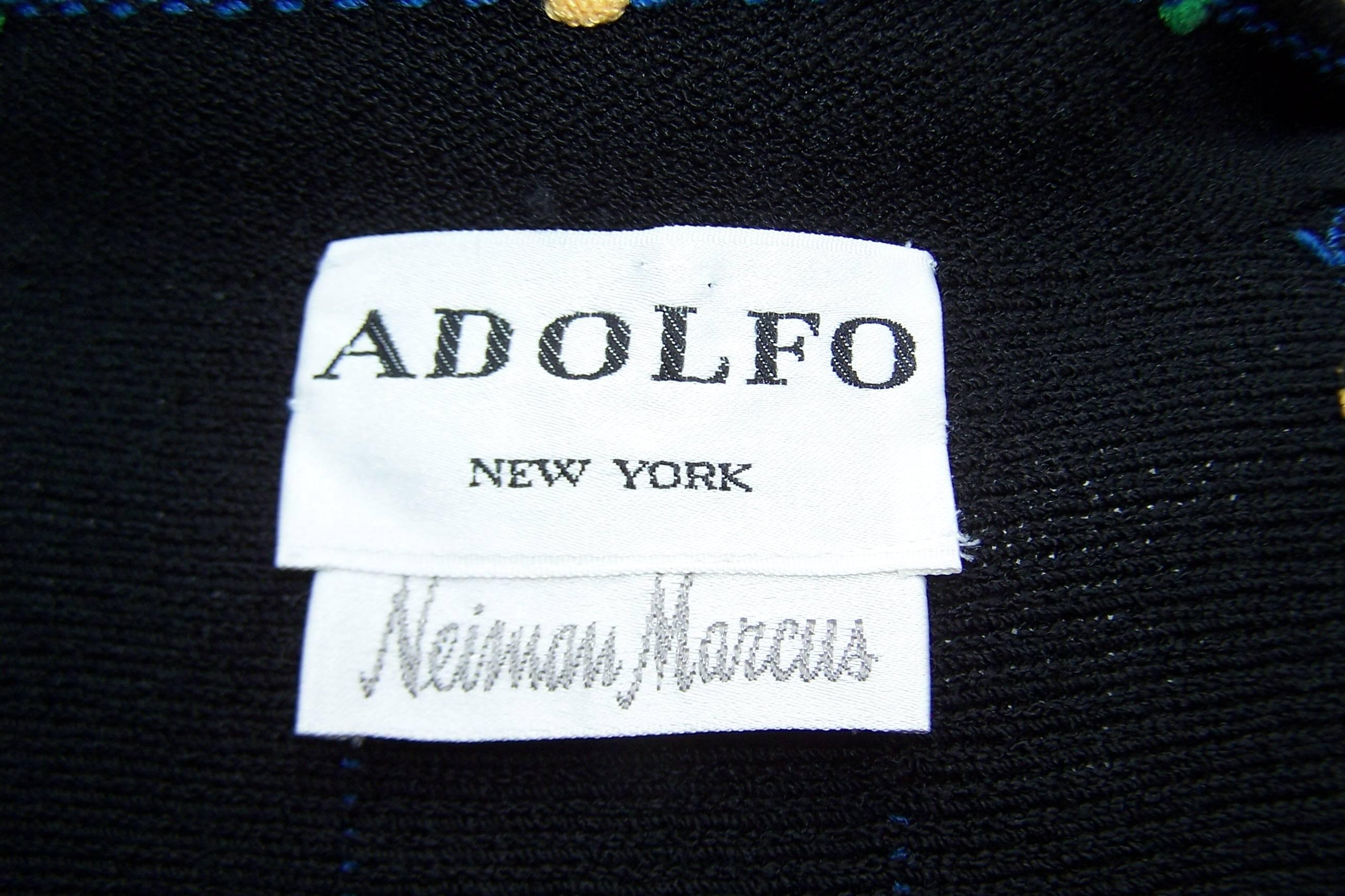 c.1980 Whimsical Adolfo Logo Knit Cardigan Dress Suit 5