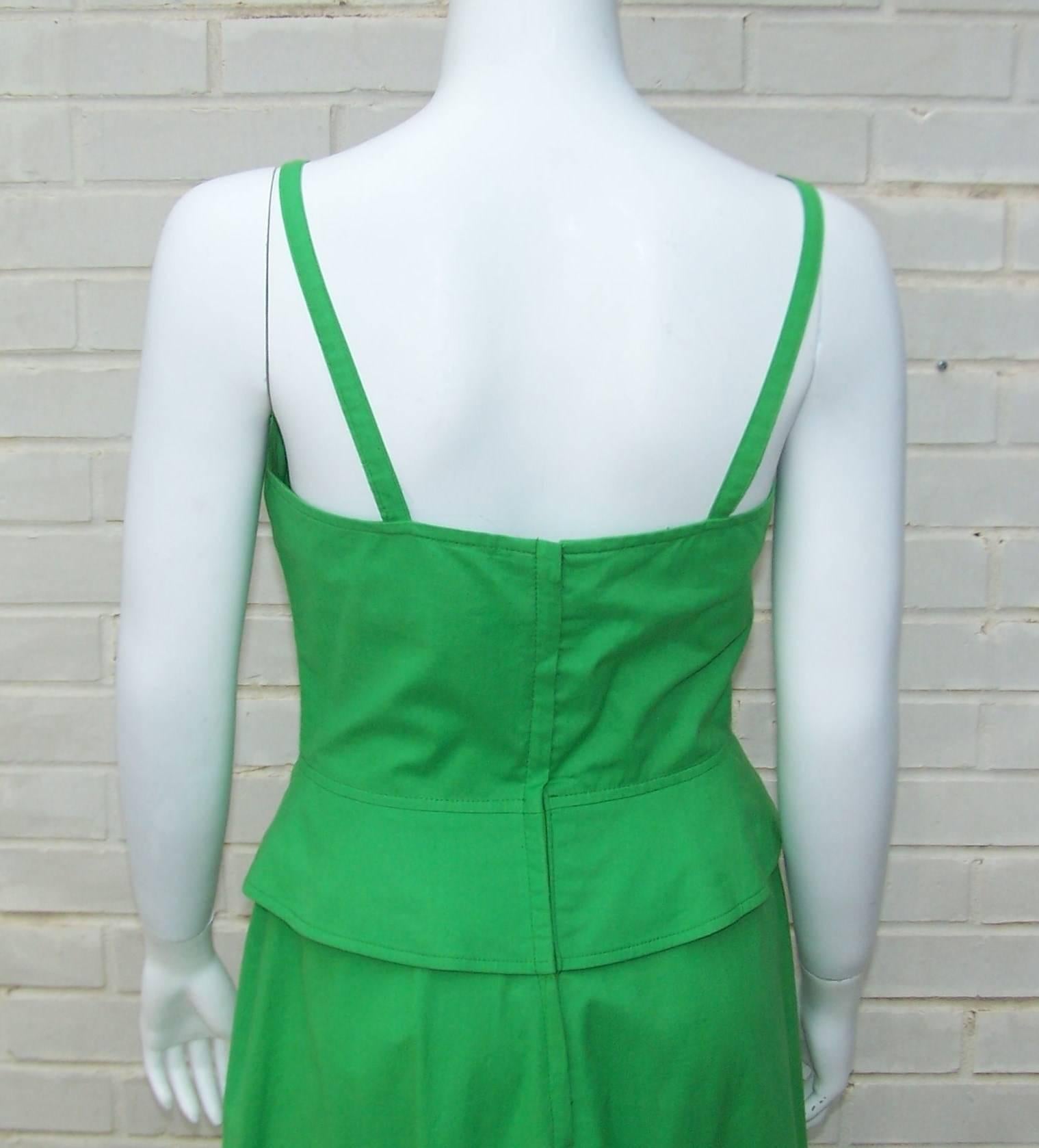 c.1970 Spring Green Maxi Sundress with Rick Rack Ribbon & Wrap 2