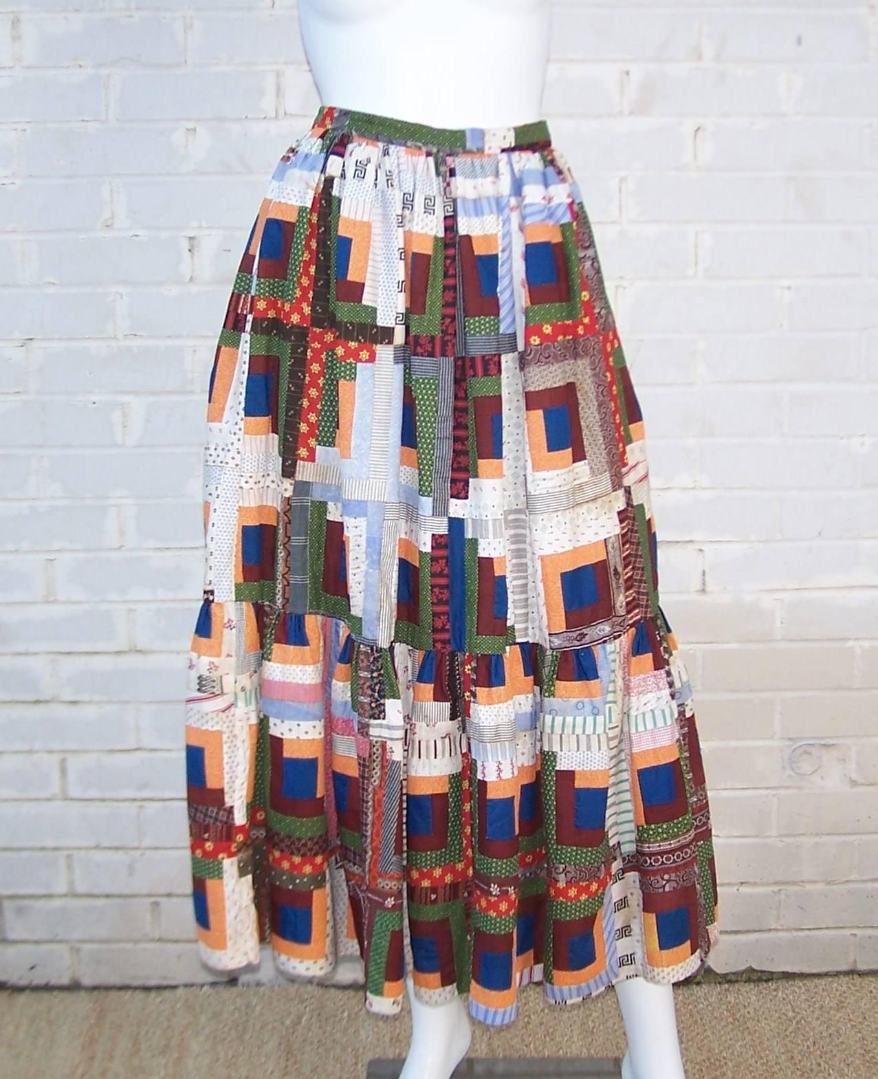 Leave it to Ralph Lauren to make donning a quilt around your waist fashionable...he has succeeded with this precious prairie skirt!  The purposely aged fabric is a patchwork of colorful patterns pleated and layered to created volume and nostalgia. 