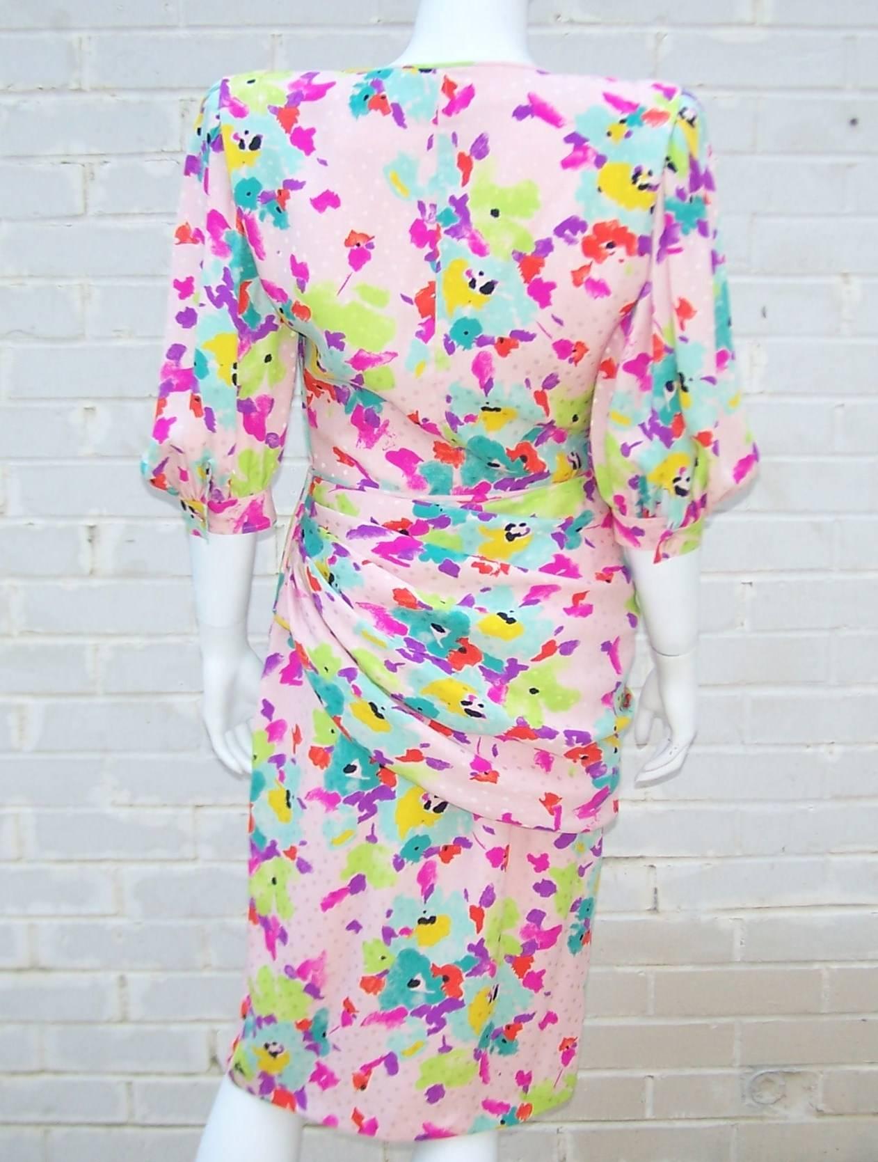 Women's 1980s Emanuel Ungaro Silk Sarong Style Floral Dress