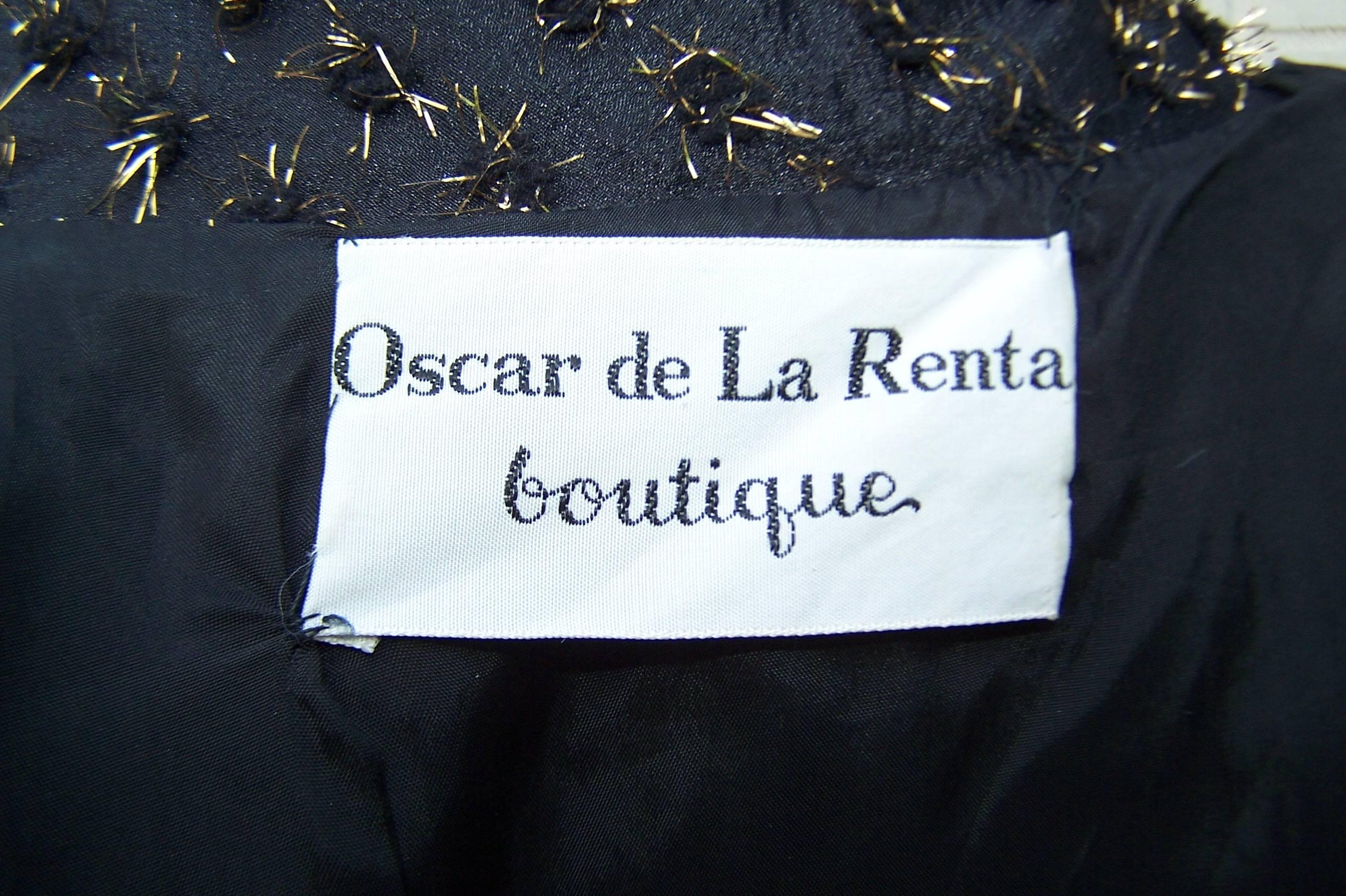 1960s Oscar de la Renta Black Shirt Dress with Metallic 'Caterpillar' Pom Poms 3