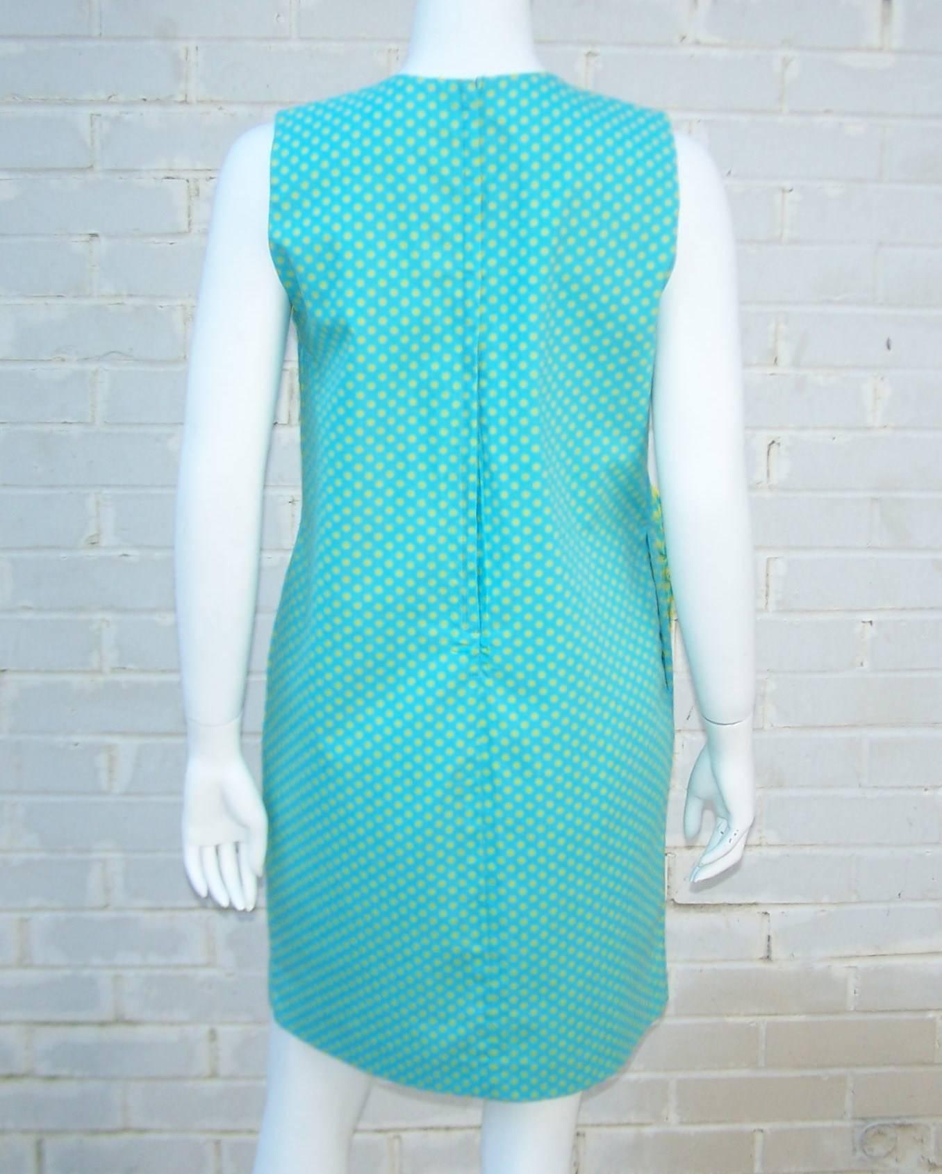 Women's c.1980 Mod Pop Art Cotton Polka Dot Shift Dress