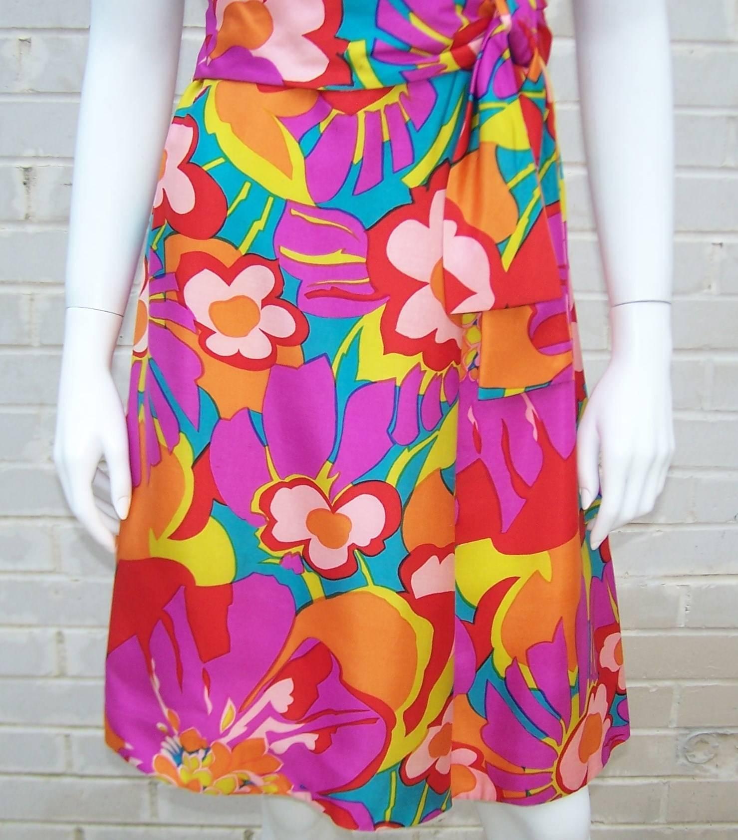Women's or Men's 1960s Morton Myles Tropical Floral Silk Dress