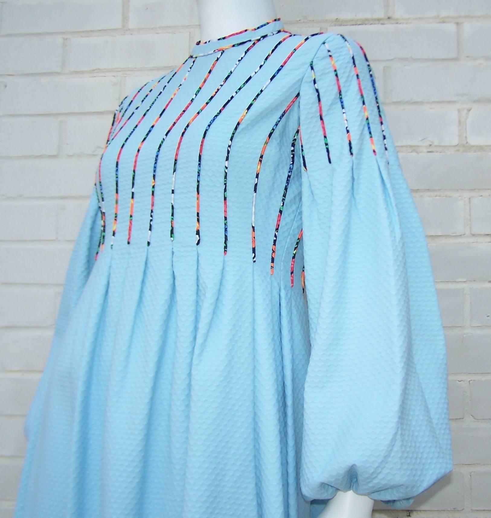 c.1970 Rizkallah for Malcolm Starr Cotton Pique Dress With Poet Sleeves  1