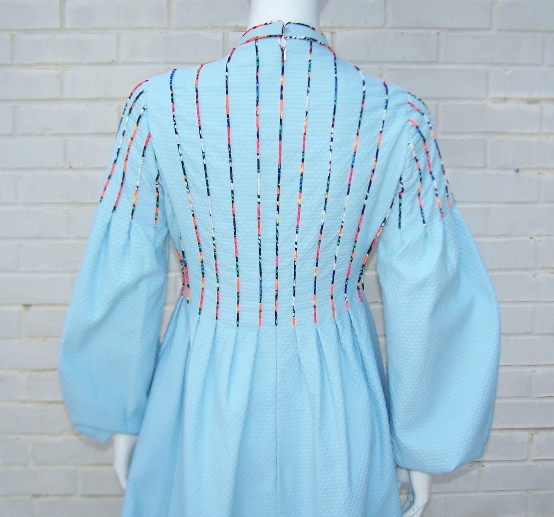 c.1970 Rizkallah for Malcolm Starr Cotton Pique Dress With Poet Sleeves 2