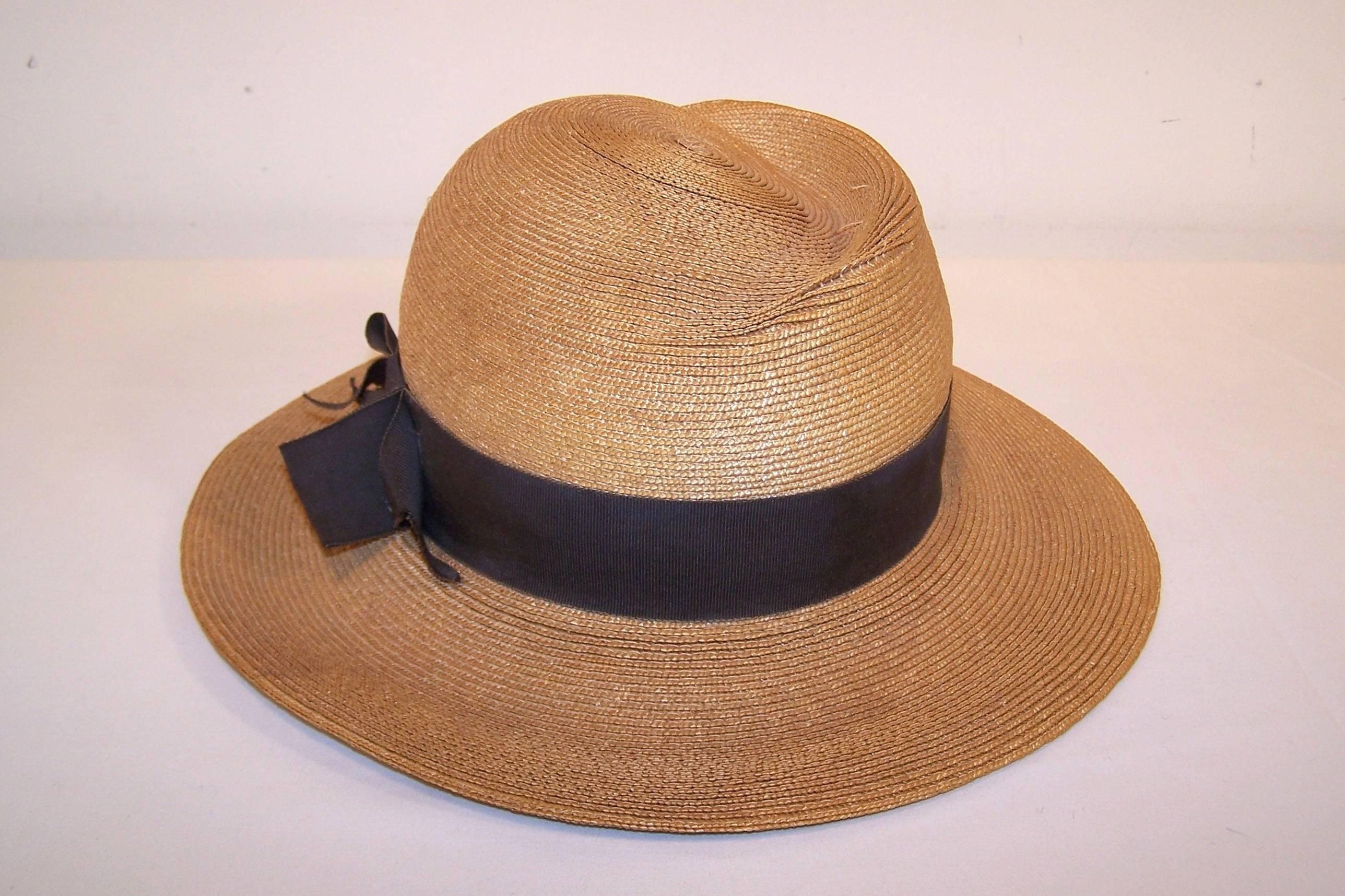 Women's or Men's 1970's Frank Olive Stylized Straw Fedora Hat