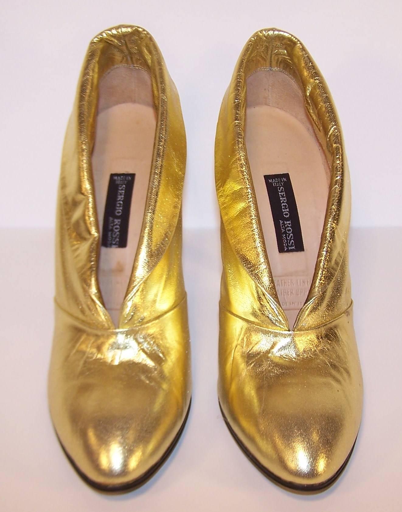 1970's Sergio Rossi Gold Leather Disco Booties In Excellent Condition In Atlanta, GA