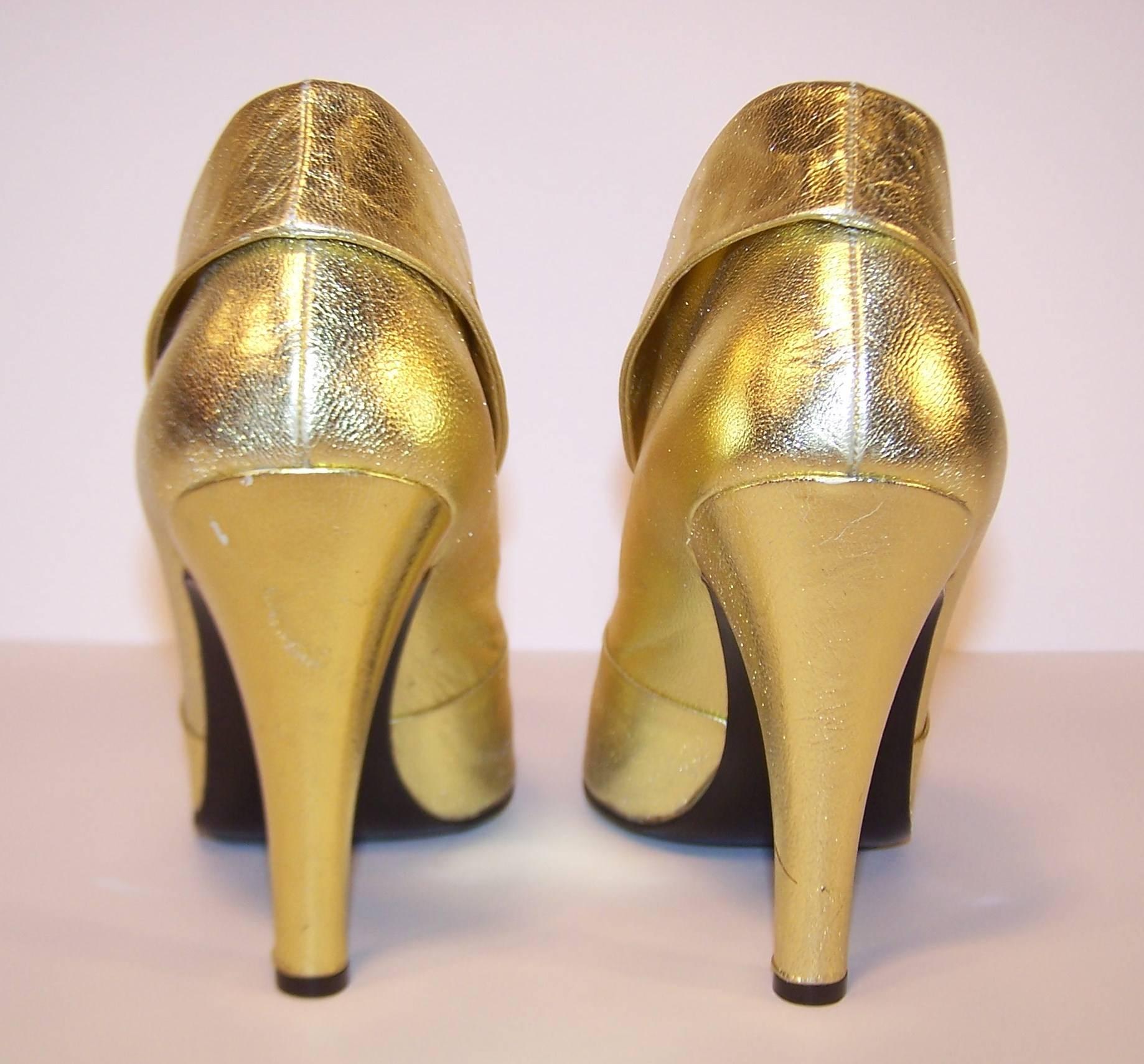 Women's 1970's Sergio Rossi Gold Leather Disco Booties
