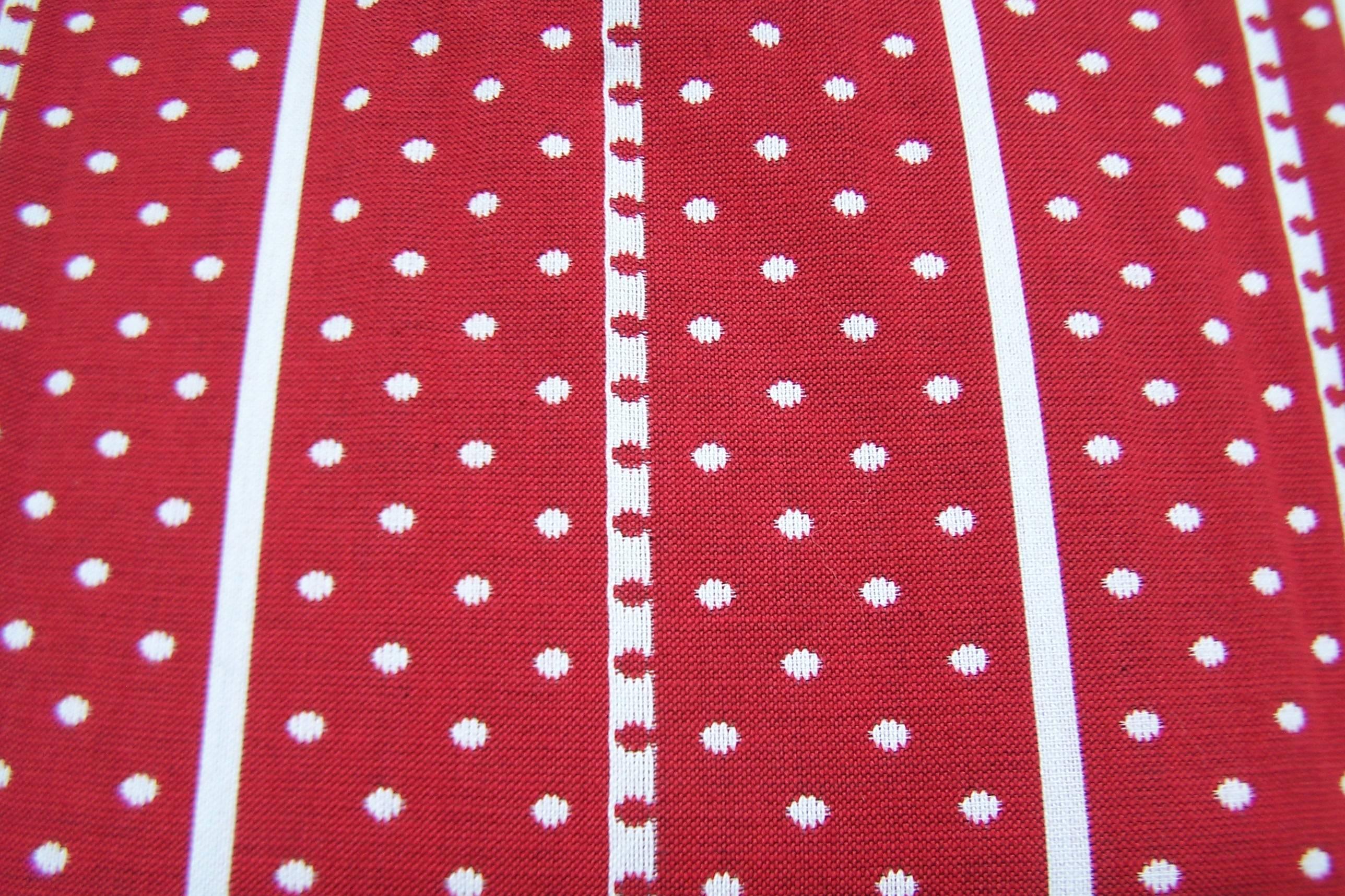 C.1970 Rodrigues Red & White Polka Dot Striped Maxi Dress 3