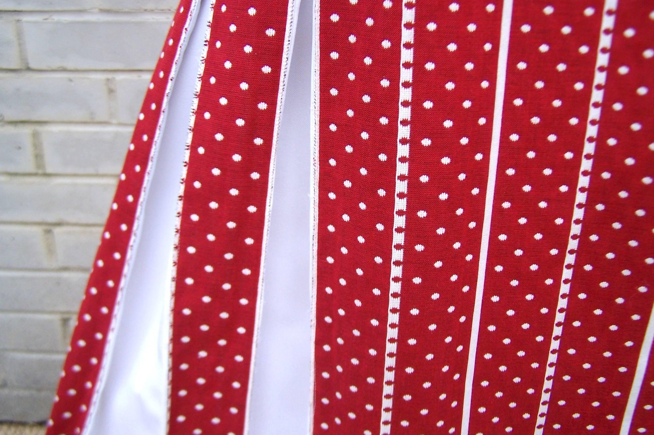 C.1970 Rodrigues Red & White Polka Dot Striped Maxi Dress 4