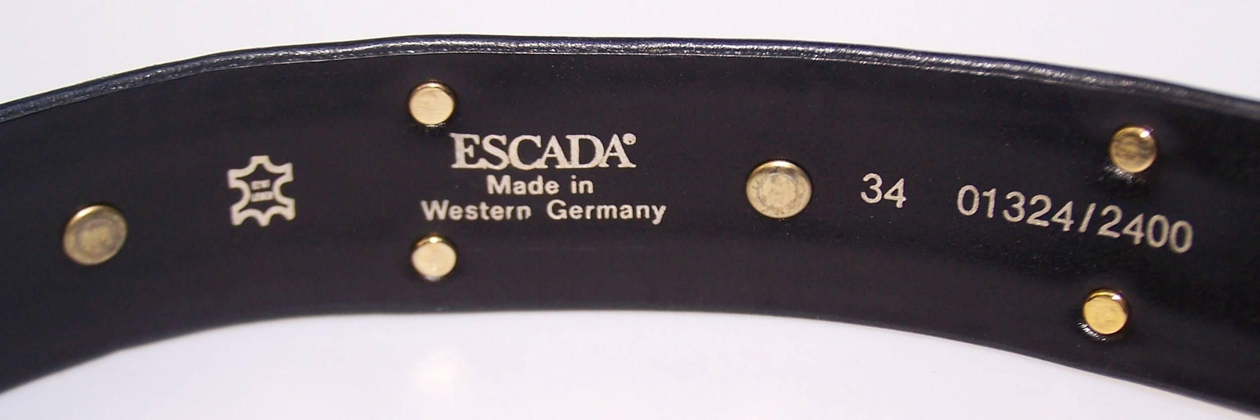 1980's Studded Escada Spring Green Leather Belt With Gold Jaguar Buckle 2