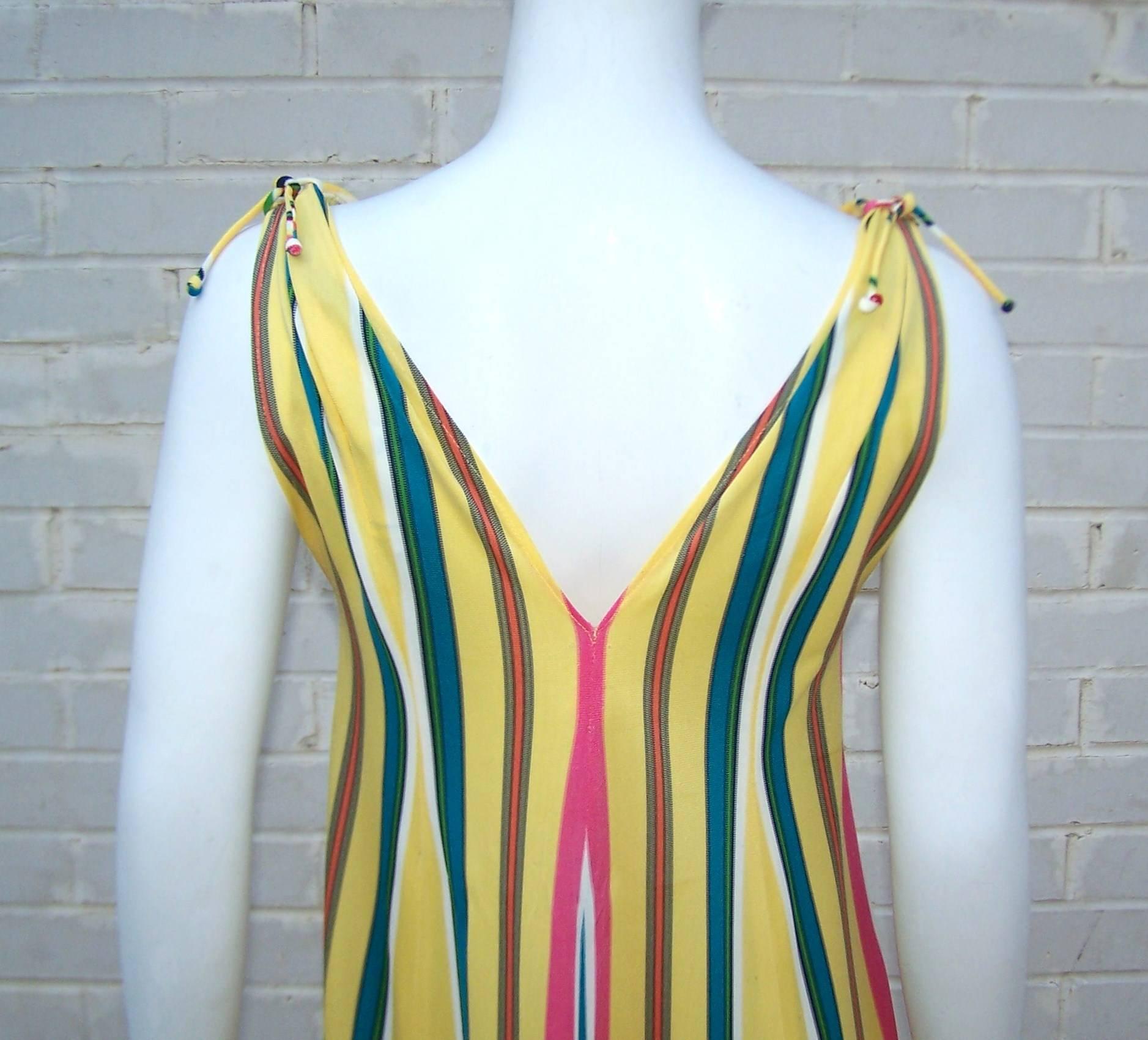 Vibrantly Striped 1970's Clovis Ruffin Jersey Knit Lounger Dress 4