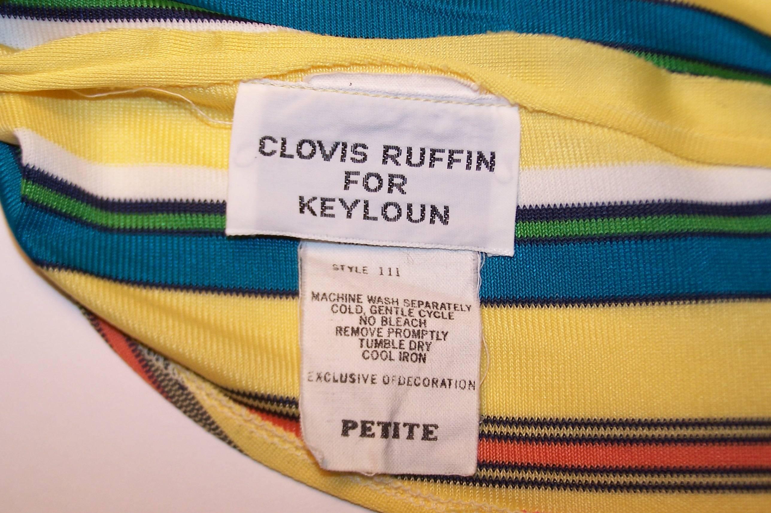 Vibrantly Striped 1970's Clovis Ruffin Jersey Knit Lounger Dress 5