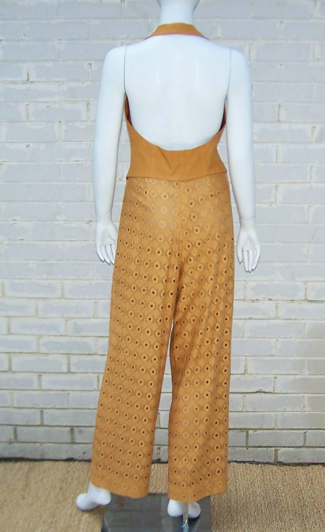 1980's Bob Mackie 3-Piece Linen Pants & Halter Top Outfit In Excellent Condition In Atlanta, GA