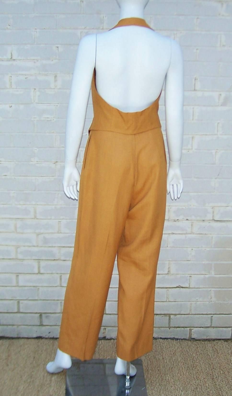 1980's Bob Mackie 3-Piece Linen Pants & Halter Top Outfit 2
