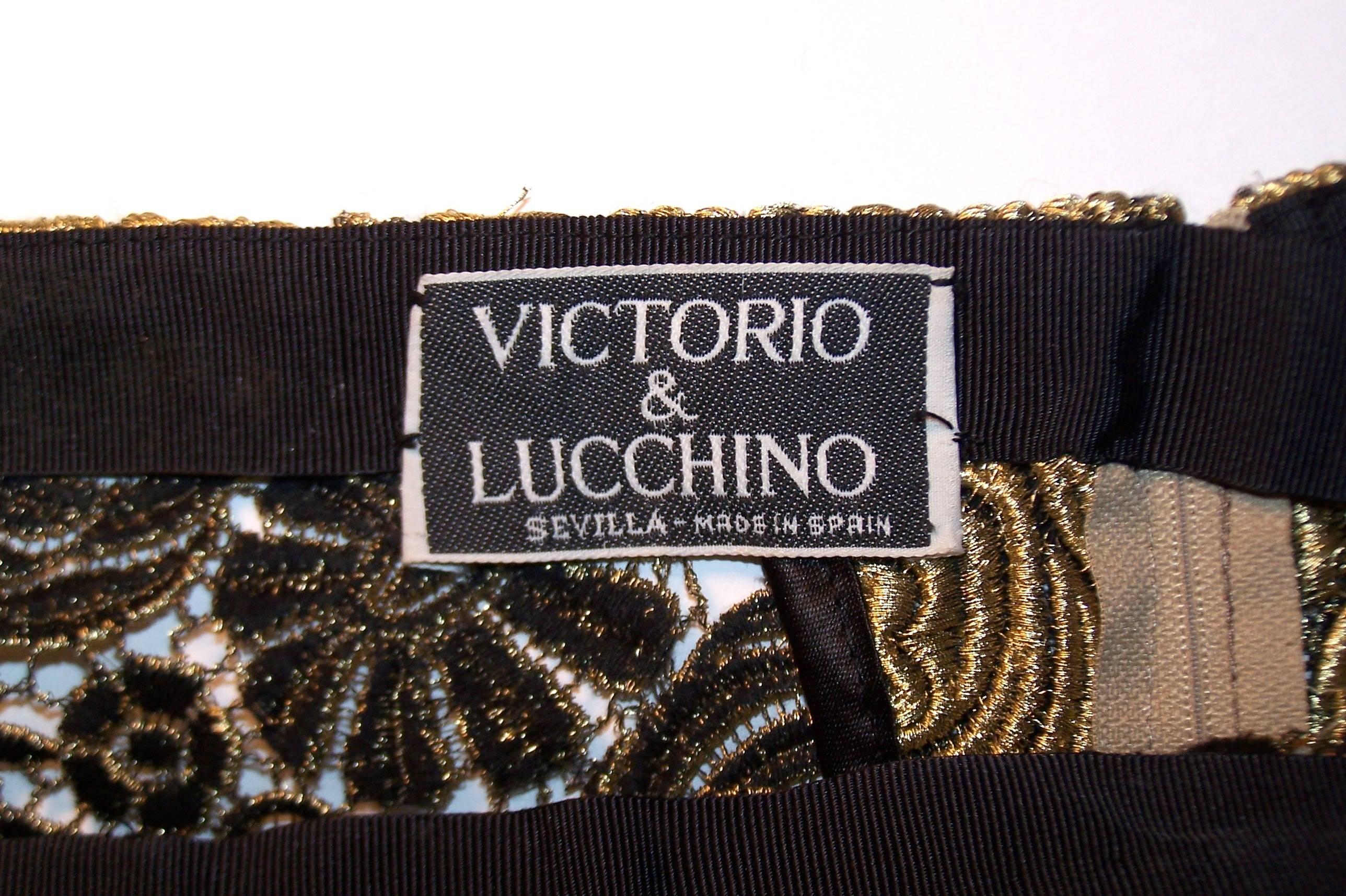 1980's Victorio & Lucchino High Waist Gold Lace Cigarette Pants 4