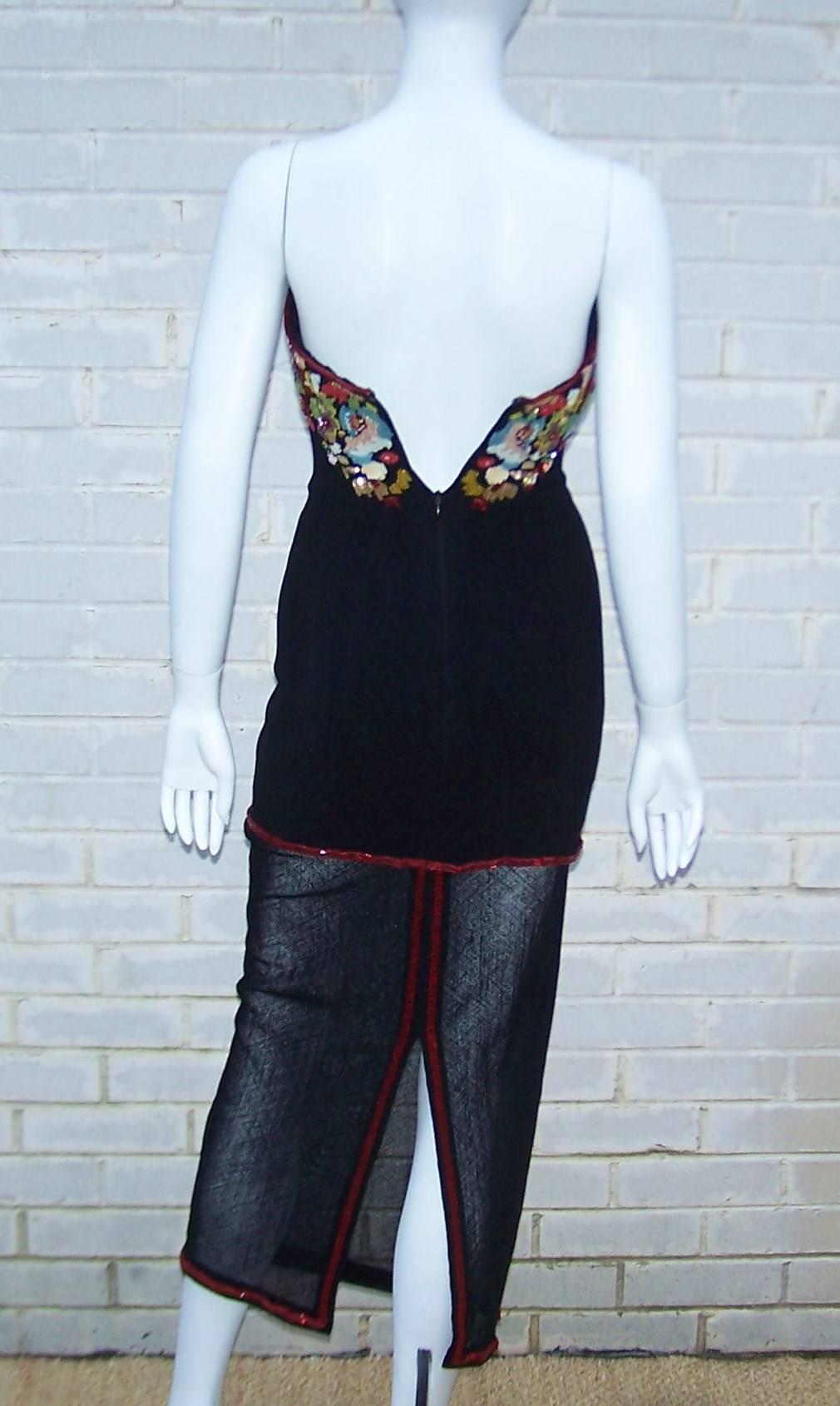 C.1990 Karl Lagerfeld Beaded Bustier Style Evening Dress With Bolero Jacket In Excellent Condition In Atlanta, GA