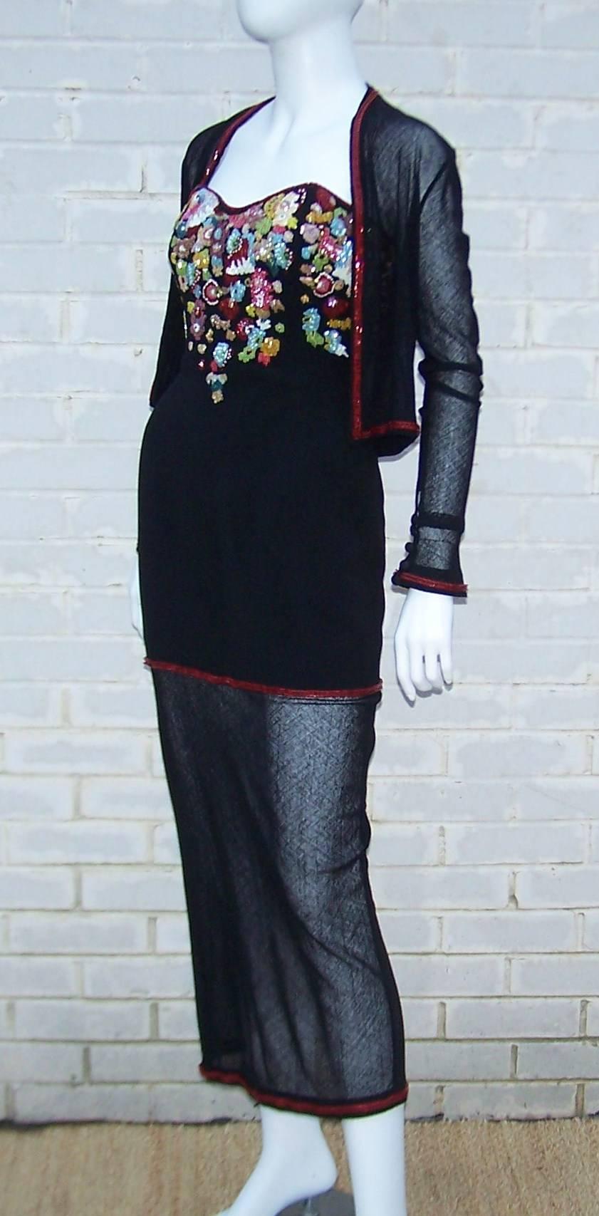C.1990 Karl Lagerfeld Beaded Bustier Style Evening Dress With Bolero Jacket 3