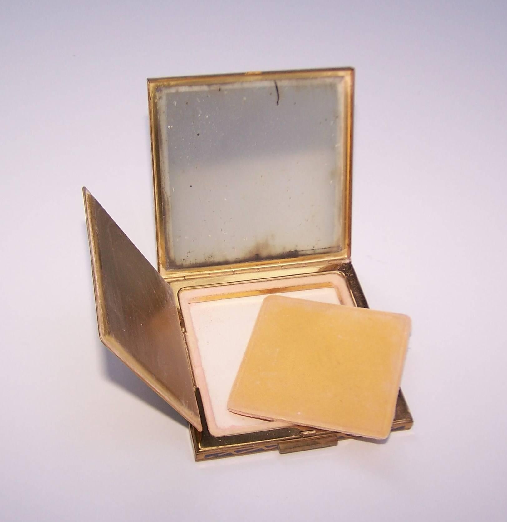 C.1950 Exotic Zell Mirrored Powder Compact With Enamel Decoration 4