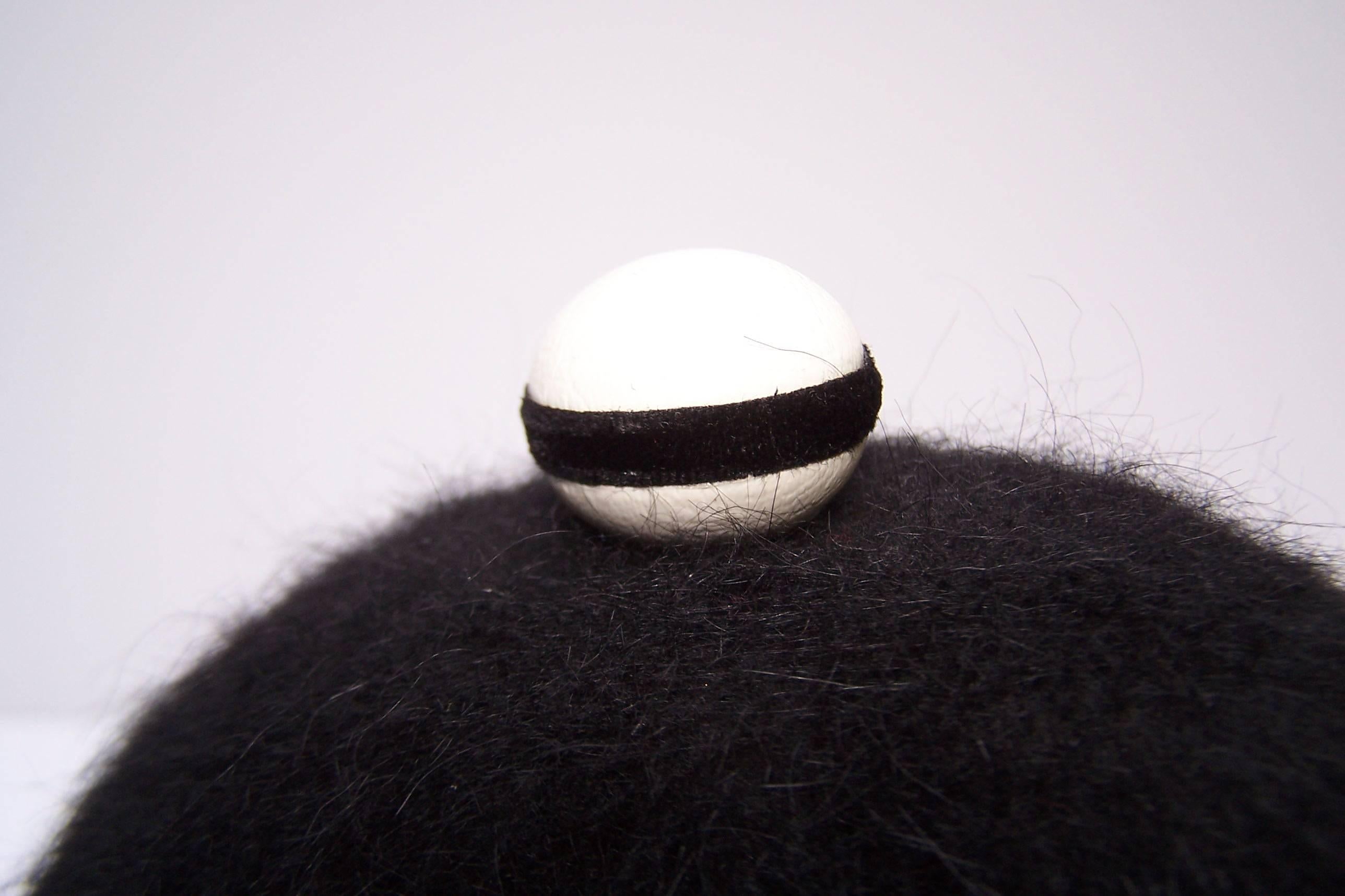 C.1960 Henry Pollak Mod Black Mohair Hat With White Leather Trim 3
