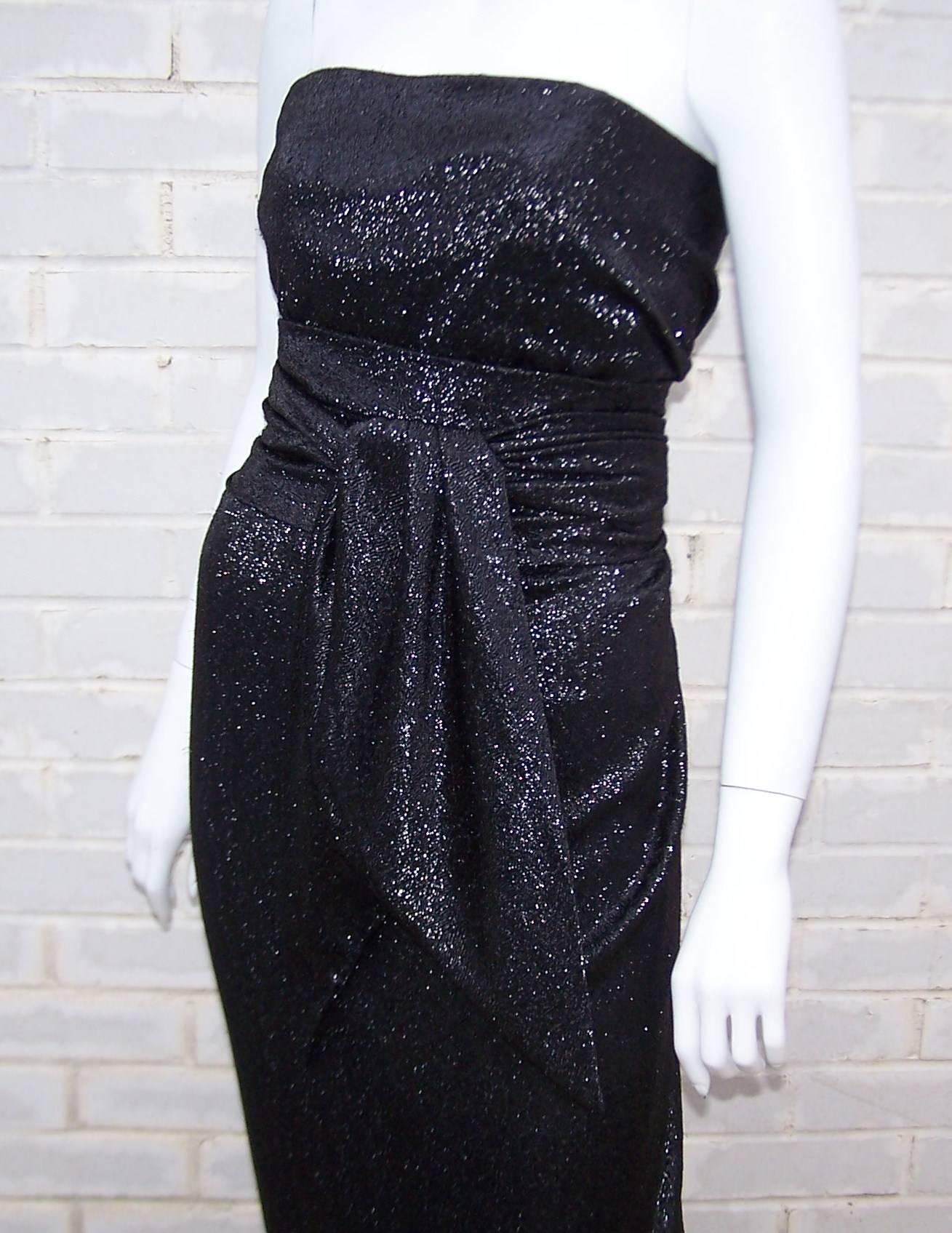 1970's Bill Blass Black Ice Strapless Column Dress With Sash 1