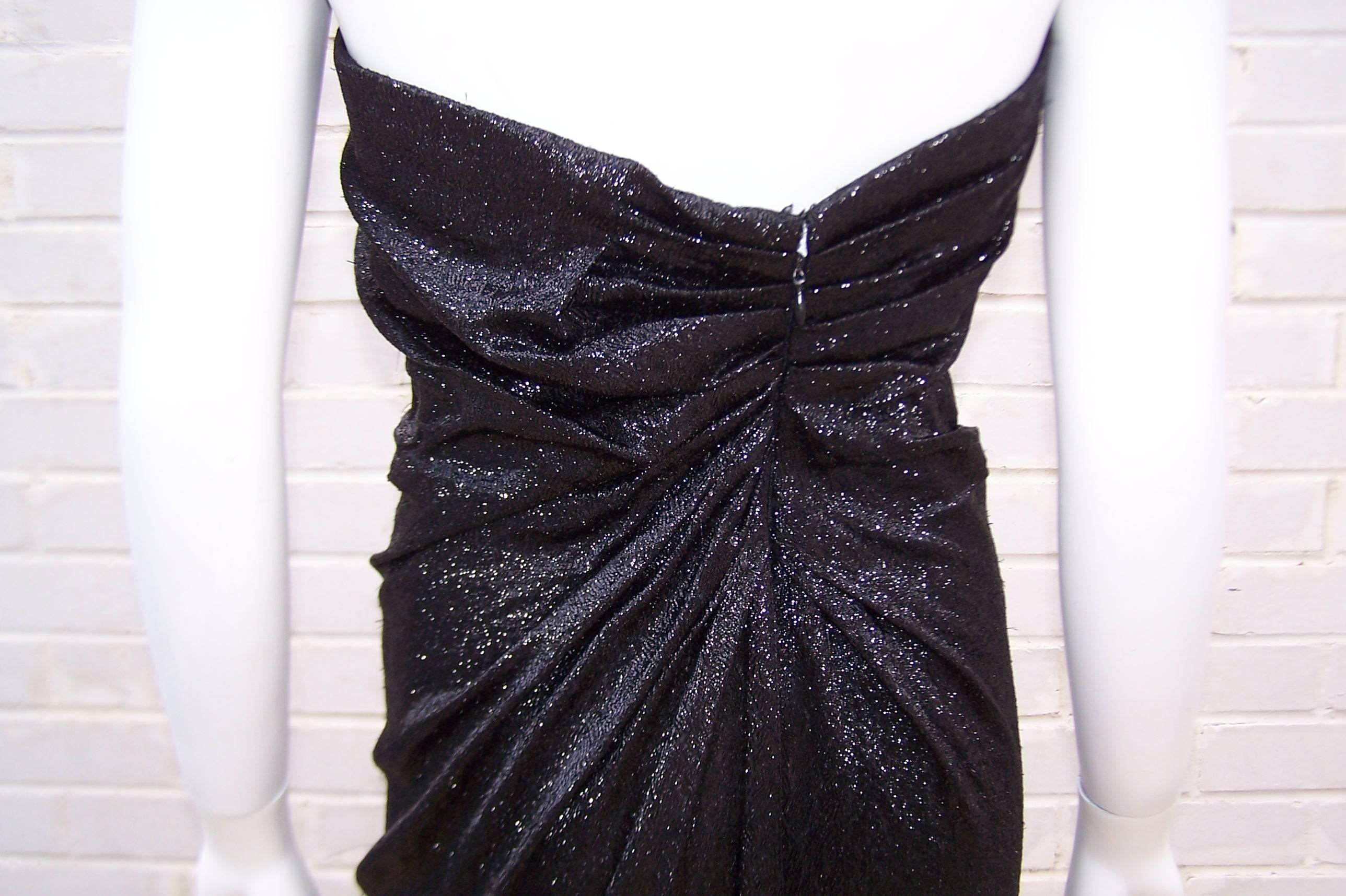 1970's Bill Blass Black Ice Strapless Column Dress With Sash 3