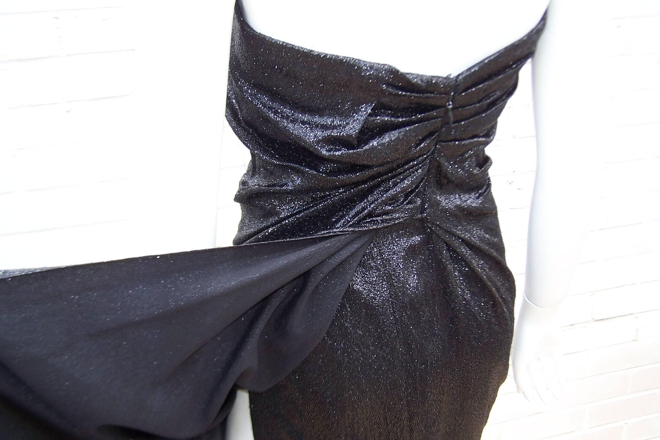 1970's Bill Blass Black Ice Strapless Column Dress With Sash 4