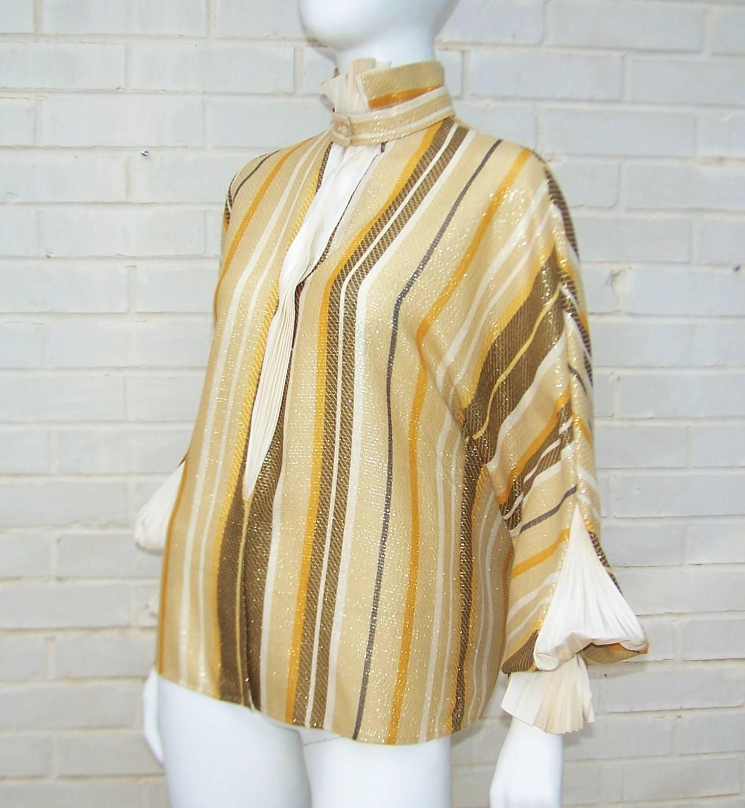 1980's Gianfranco Ferre Striped Gold Lurex Dandy Style Blouse In Good Condition In Atlanta, GA