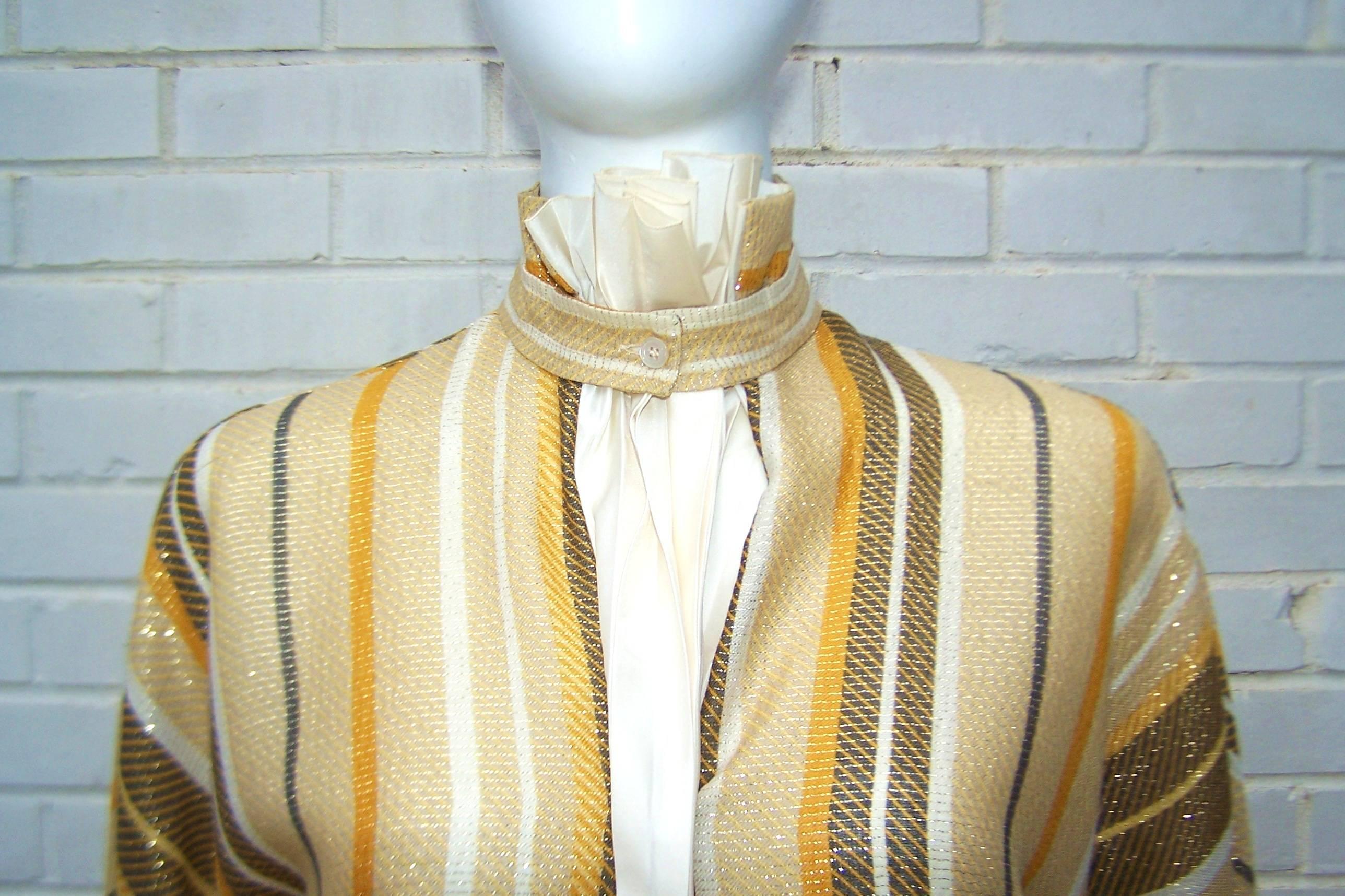 1980's Gianfranco Ferre Striped Gold Lurex Dandy Style Blouse 1