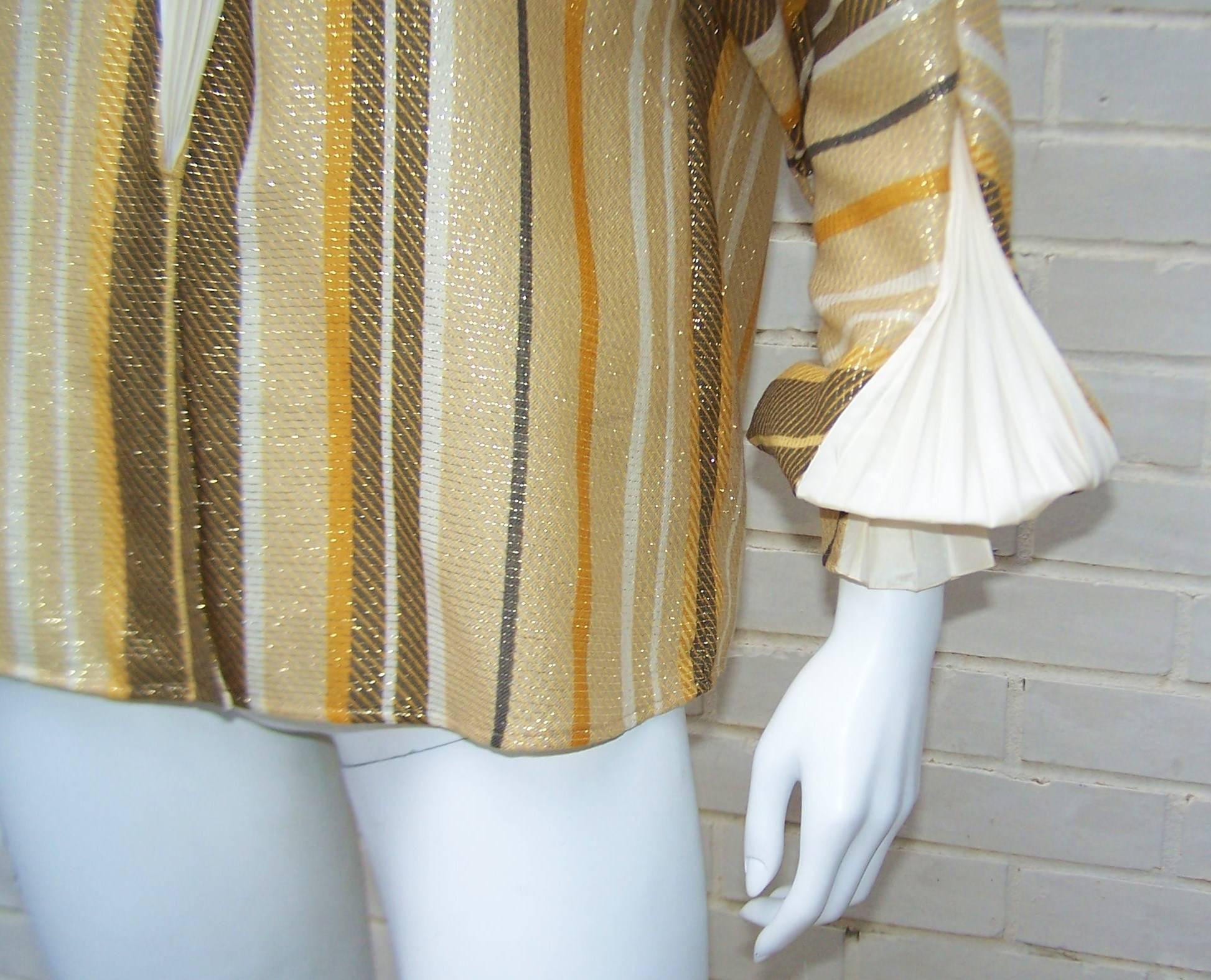 1980's Gianfranco Ferre Striped Gold Lurex Dandy Style Blouse 3