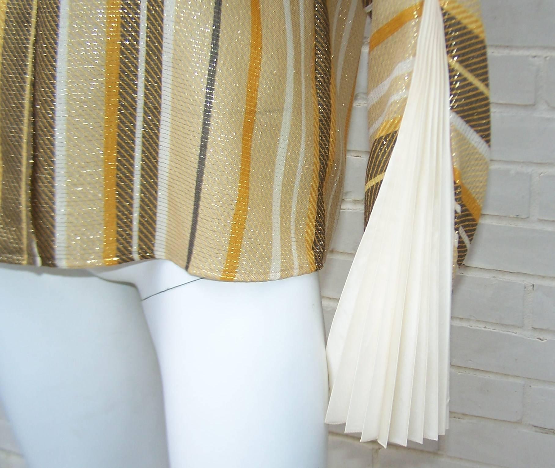 1980's Gianfranco Ferre Striped Gold Lurex Dandy Style Blouse 4