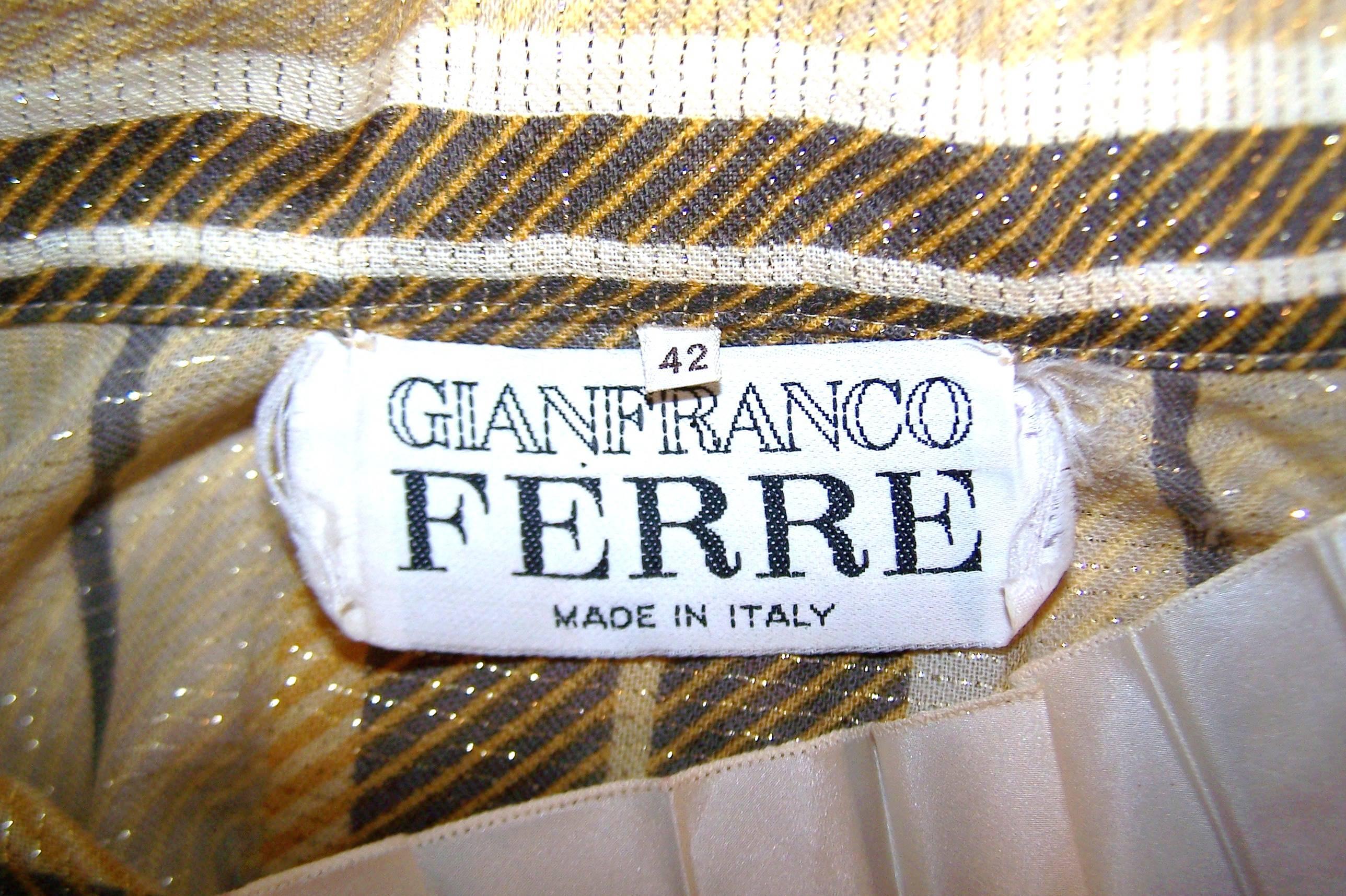 1980's Gianfranco Ferre Striped Gold Lurex Dandy Style Blouse 6