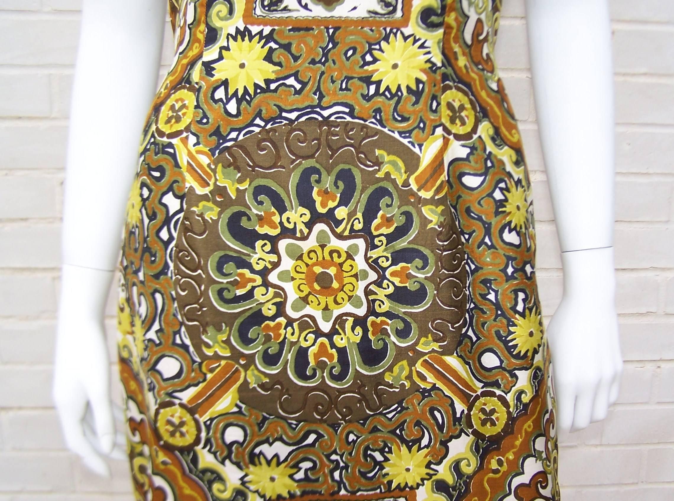 C.1970 Cheongsam Exotic Silk Tiki Dress 3