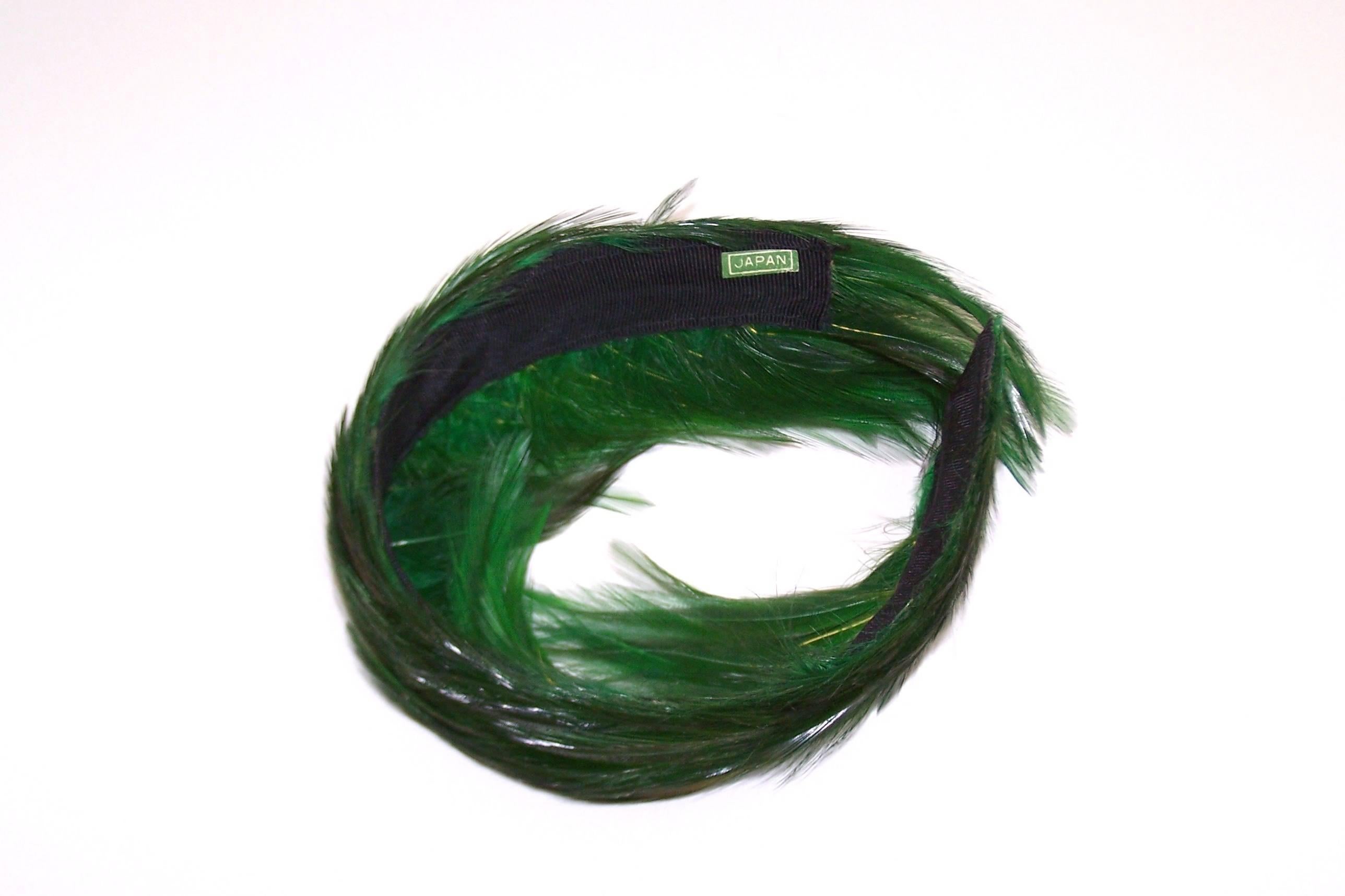 C.1950 Emerald Green Feather Covered Headband Hat 4