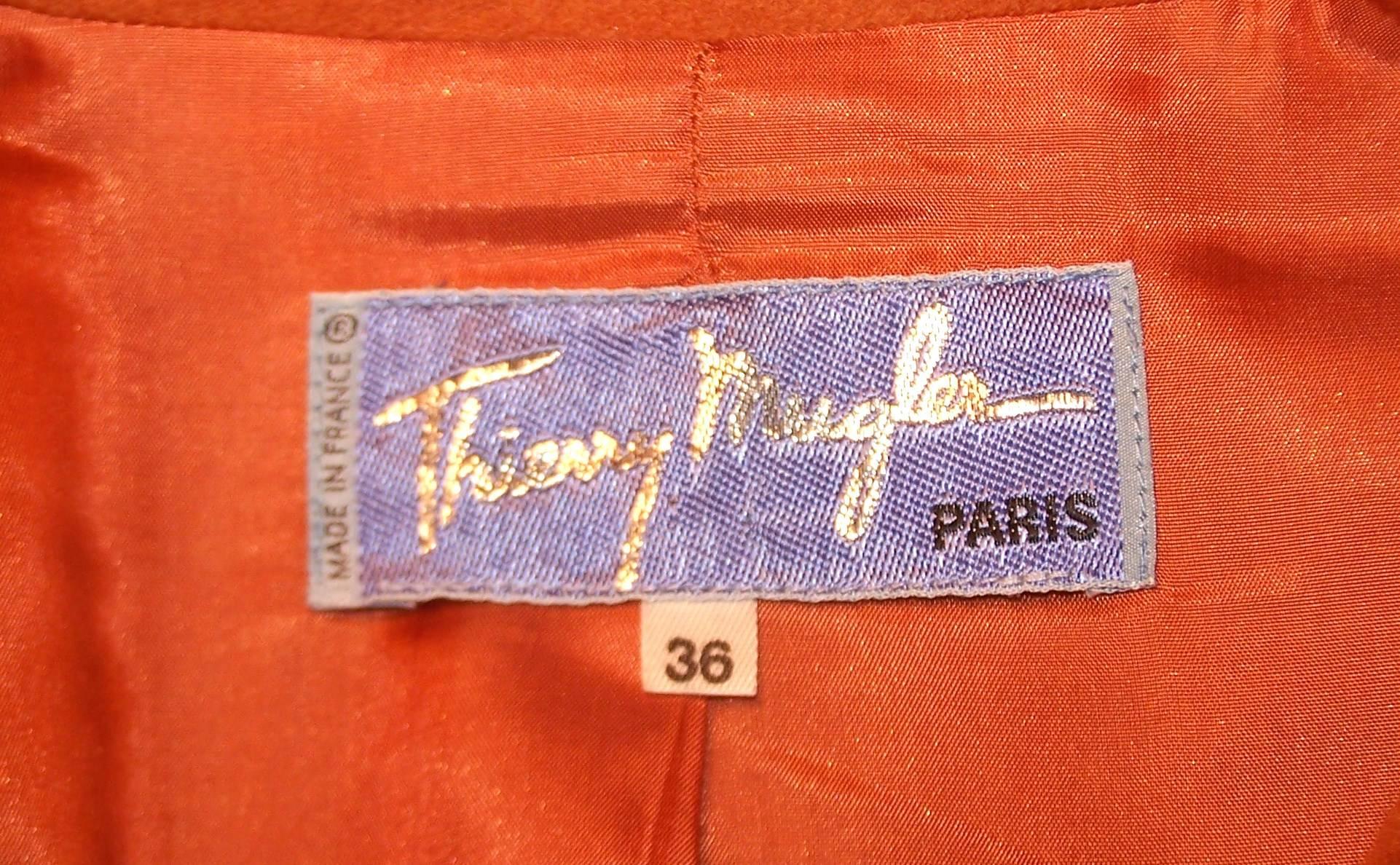 1980's Thierry Mugler Pumpkin Wool Wasp Waist Jacket With Chain Closure 2