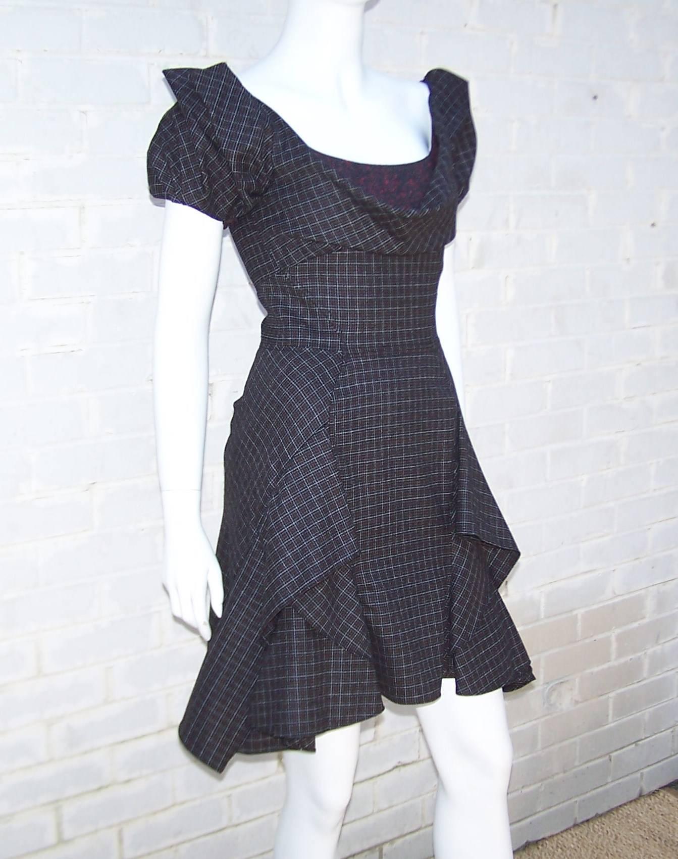 Black Flirty Zac Posen Punk Style Micro Plaid Dress